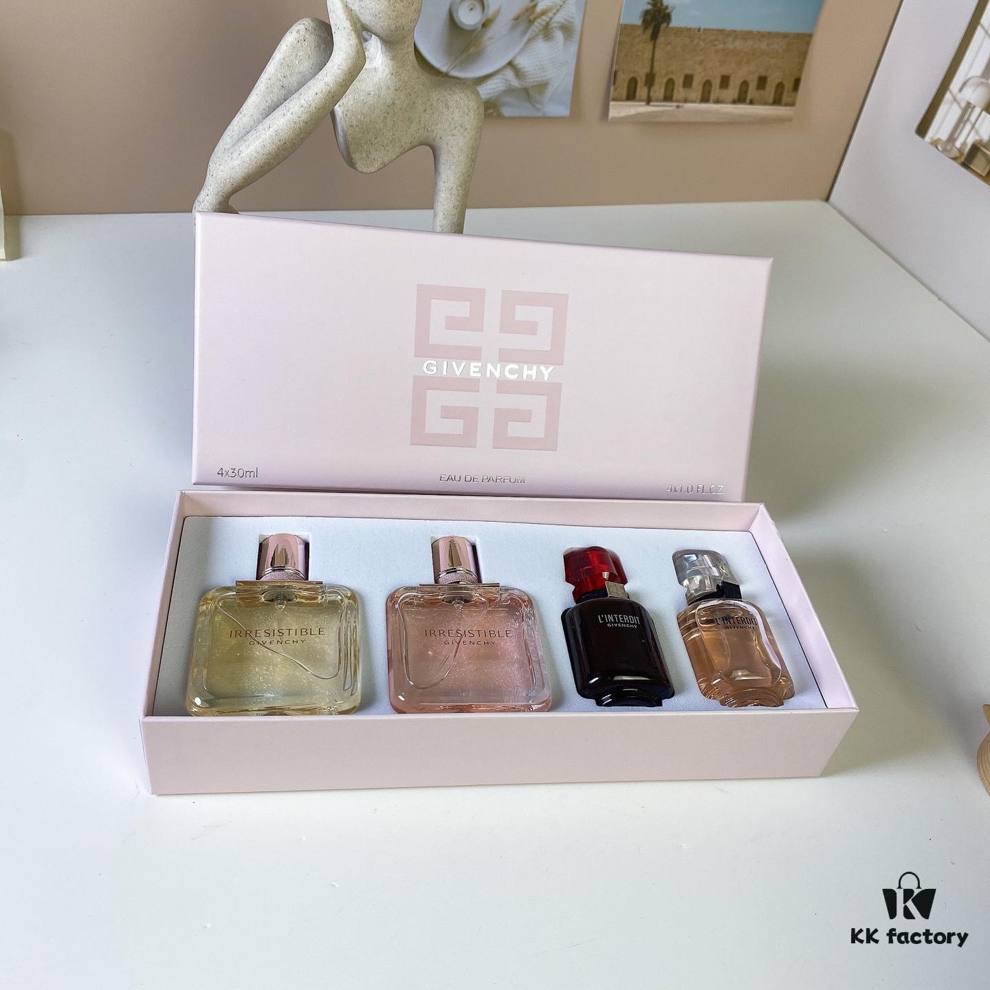 Givenchy L'Interdit Full Harmony Mini Set 4-Piece 30ml×4 with Spray Nozzles, Including: Pink Irresistible Eau de Toilette, Intense Irresistible, Intense L'Interdit, Red L'Interdit