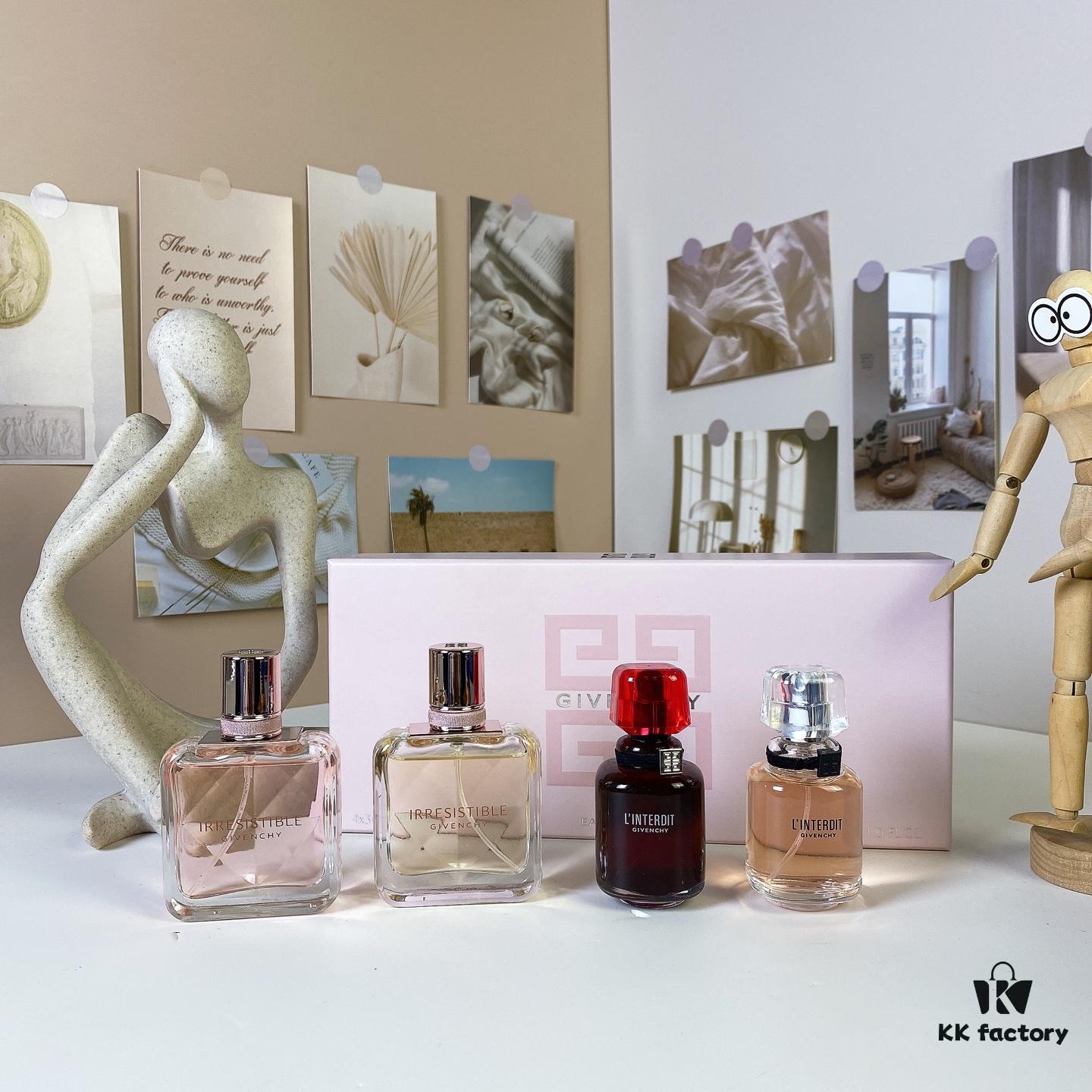 Givenchy L'Interdit Full Harmony Mini Set 4-Piece 30ml×4 with Spray Nozzles, Including: Pink Irresistible Eau de Toilette, Intense Irresistible, Intense L'Interdit, Red L'Interdit