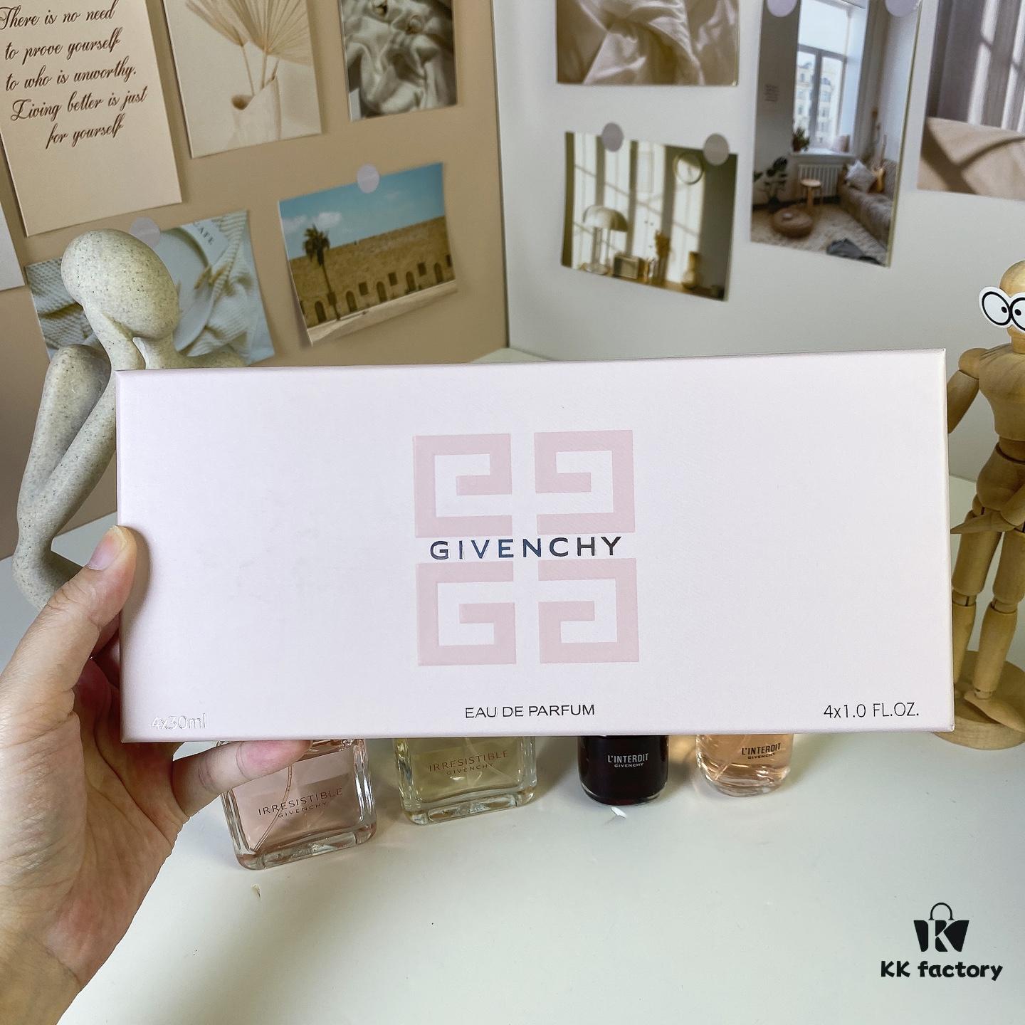 Givenchy L'Interdit Full Harmony Mini Set 4-Piece 30ml×4 with Spray Nozzles, Including: Pink Irresistible Eau de Toilette, Intense Irresistible, Intense L'Interdit, Red L'Interdit