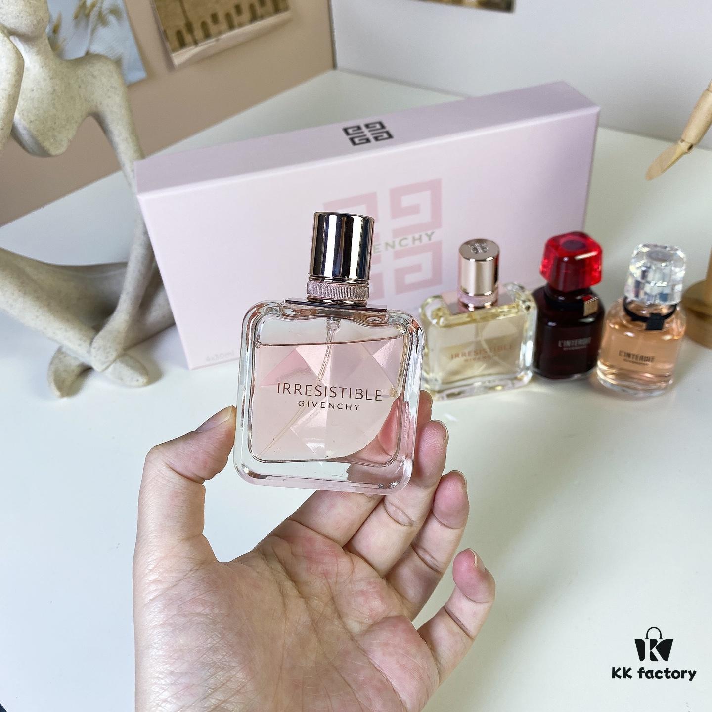 Givenchy L'Interdit Full Harmony Mini Set 4-Piece 30ml×4 with Spray Nozzles, Including: Pink Irresistible Eau de Toilette, Intense Irresistible, Intense L'Interdit, Red L'Interdit