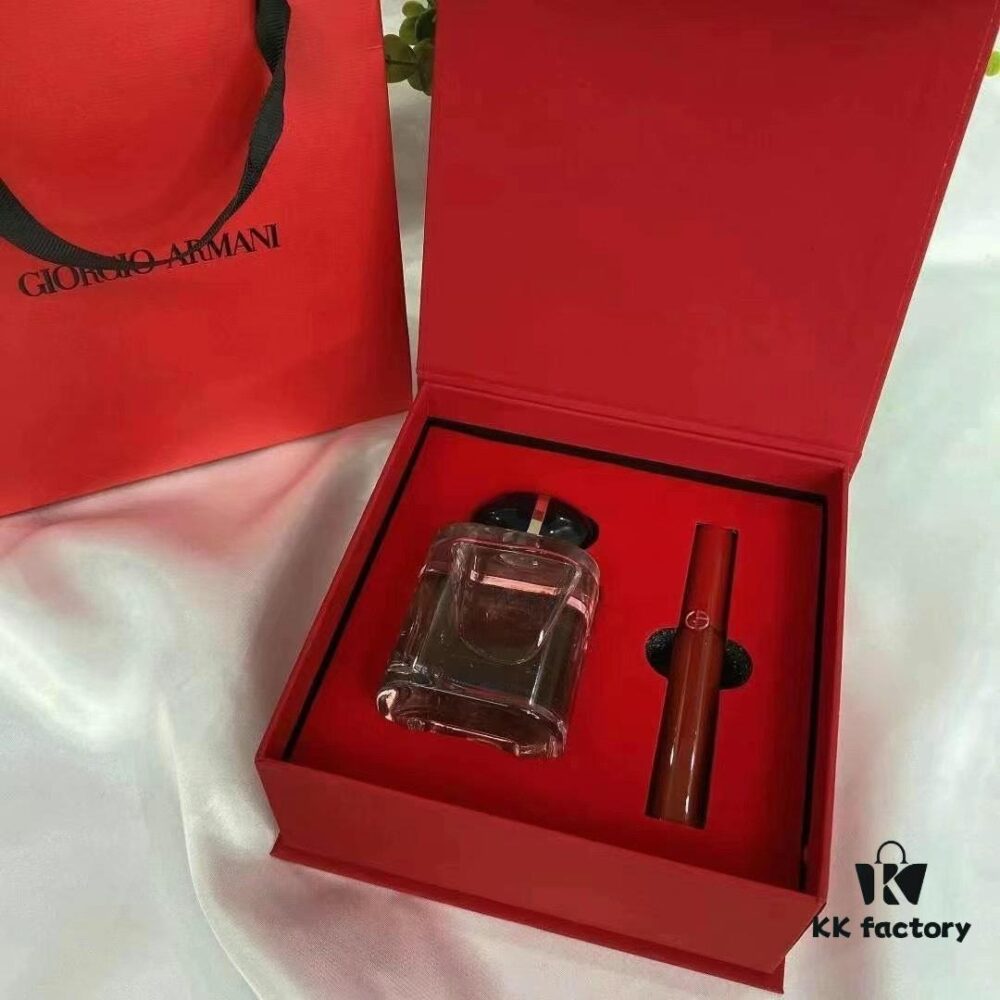 Armani My Way Perfume and Lip Gloss Set with Gift Bag, Includes 90ml My Way Perfume and Red Tube Lip Gloss #405