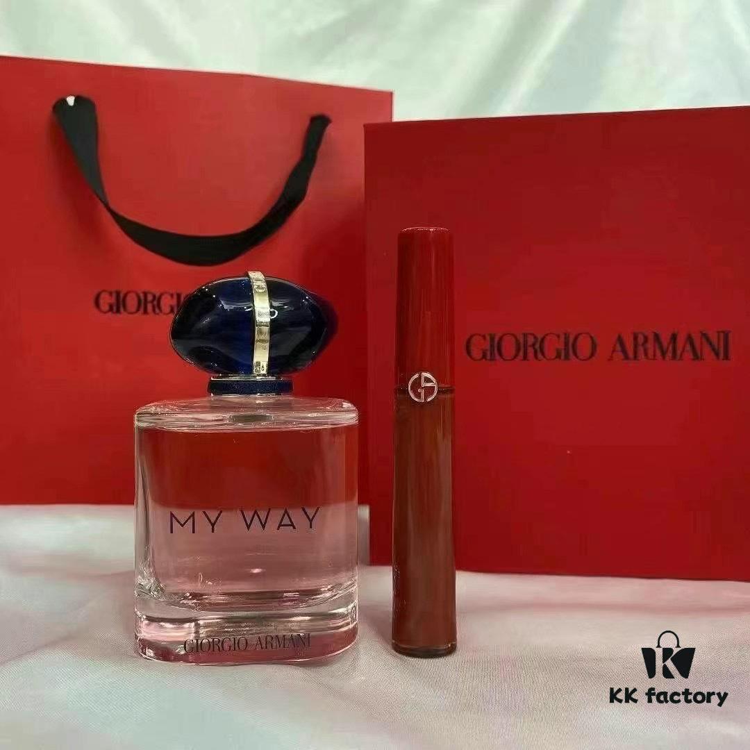 Armani My Way Perfume and Lip Gloss Set with Gift Bag, Includes 90ml My Way Perfume and Red Tube Lip Gloss #405