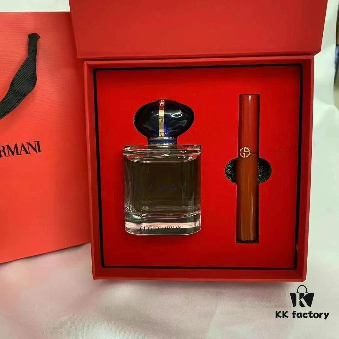Armani My Way Perfume and Lip Gloss Set with Gift Bag, Includes 90ml My Way Perfume and Red Tube Lip Gloss #405
