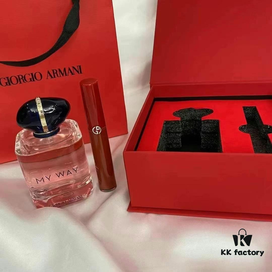 Armani My Way Perfume and Lip Gloss Set with Gift Bag, Includes 90ml My Way Perfume and Red Tube Lip Gloss #405