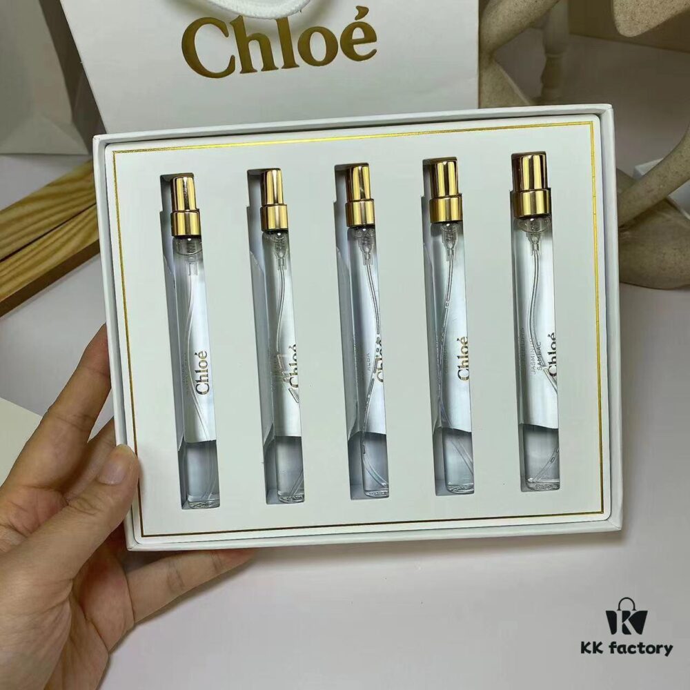 Chloé Nomade Perfume Set 5x10ml with Spray, Includes Pouch, Chinese Label, Gift Bag - Contents: Magnolia, Rose, Misty Jasmine, Cedarwood, Mimosa