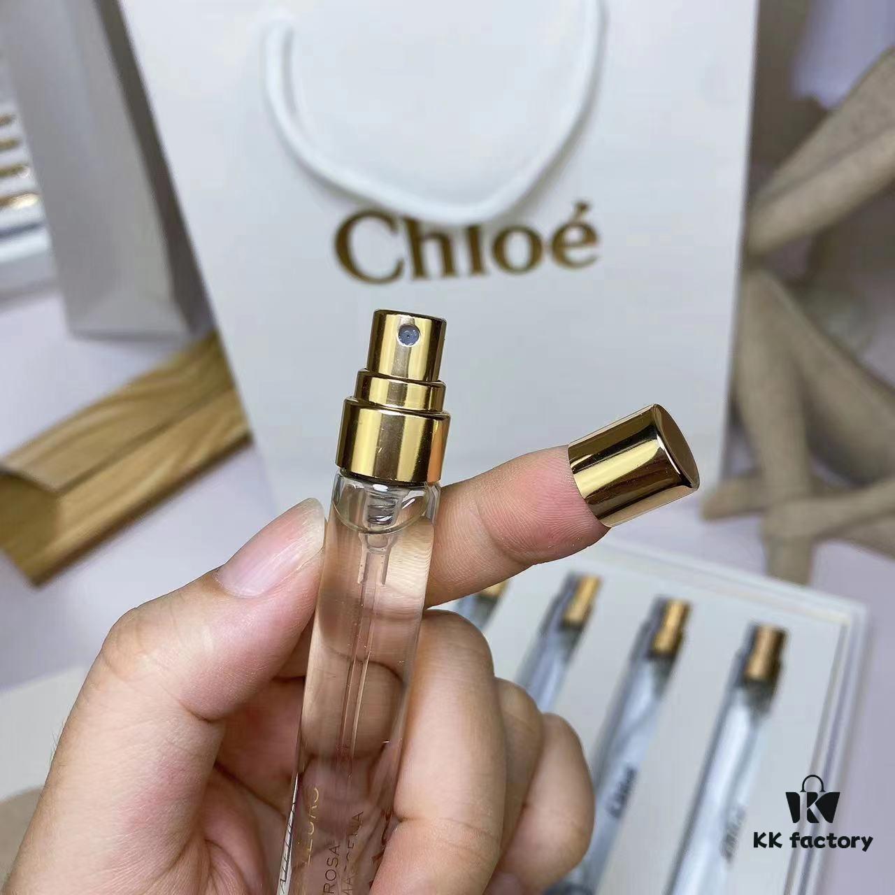 Chloé Nomade Perfume Set 5x10ml with Spray, Includes Pouch, Chinese Label, Gift Bag - Contents: Magnolia, Rose, Misty Jasmine, Cedarwood, Mimosa