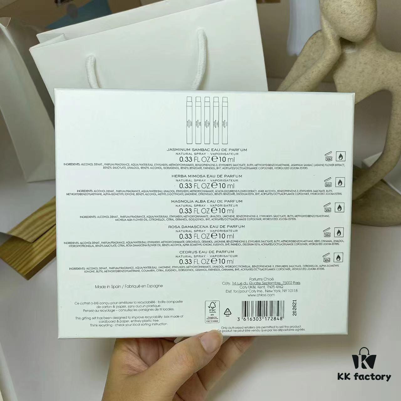 Chloé Nomade Perfume Set 5x10ml with Spray, Includes Pouch, Chinese Label, Gift Bag - Contents: Magnolia, Rose, Misty Jasmine, Cedarwood, Mimosa