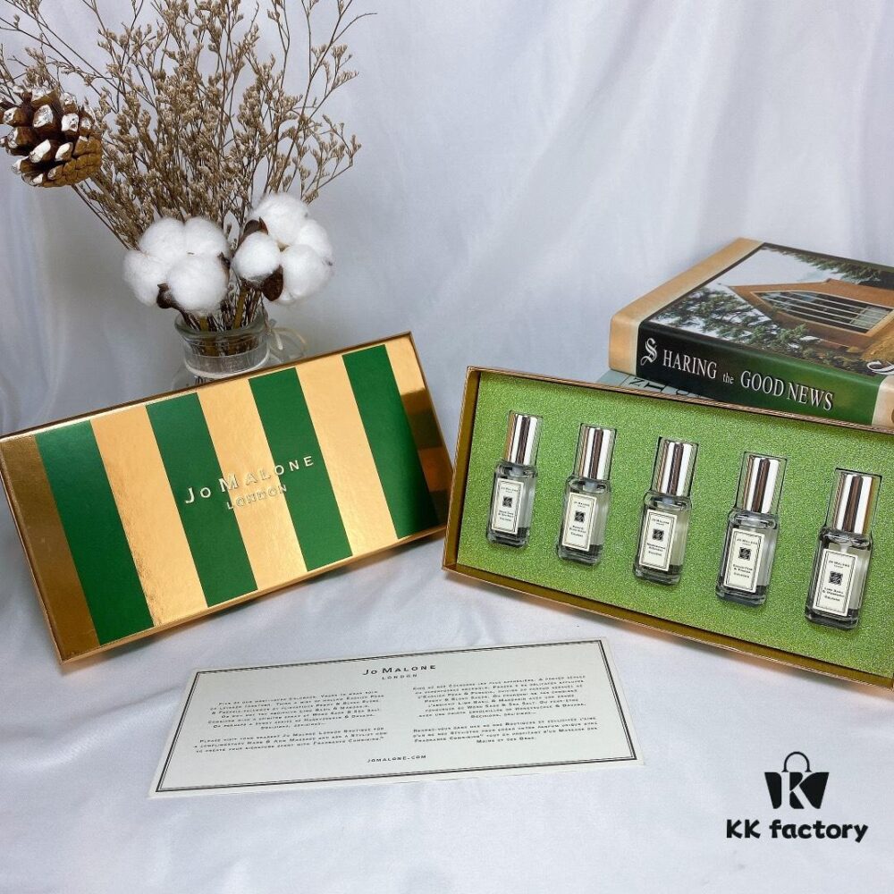 Authentic Counter Jo Malone Avocado Green Candy Set of Five, Q-Version Miniature Bottles 5×9ml, Includes Lime, English Pear, Honeysuckle, Peony, Sea Salt Scents, Hexagonal Spray Nozzles Match Official Version