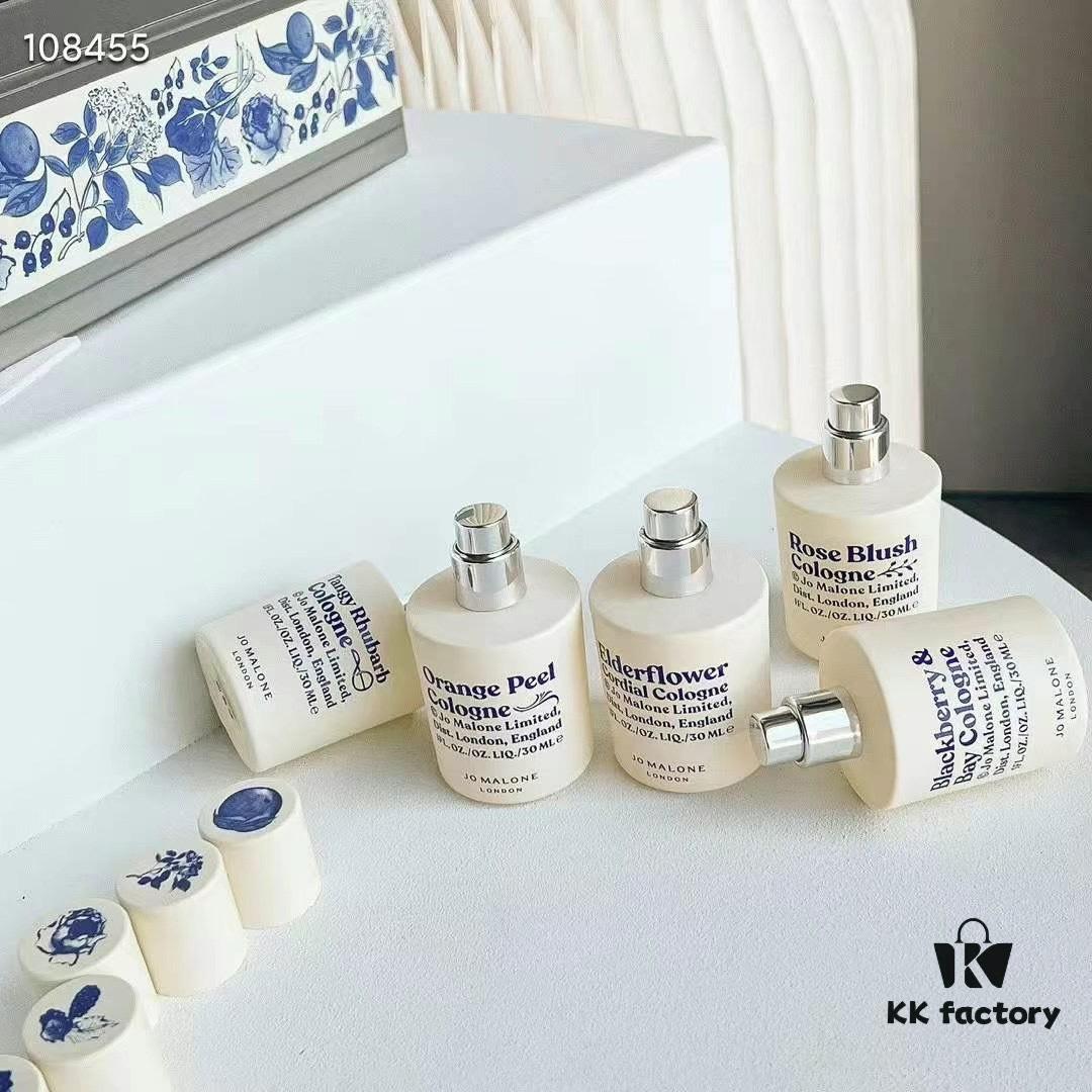 Jo Malone Jam Collection Perfume Set in Tin Box! 30ml × 5 with Sprayers. Includes: Elderflower, Blackberry & Bay, Red Rose, Rhubarb & Custard, Citrus Peel