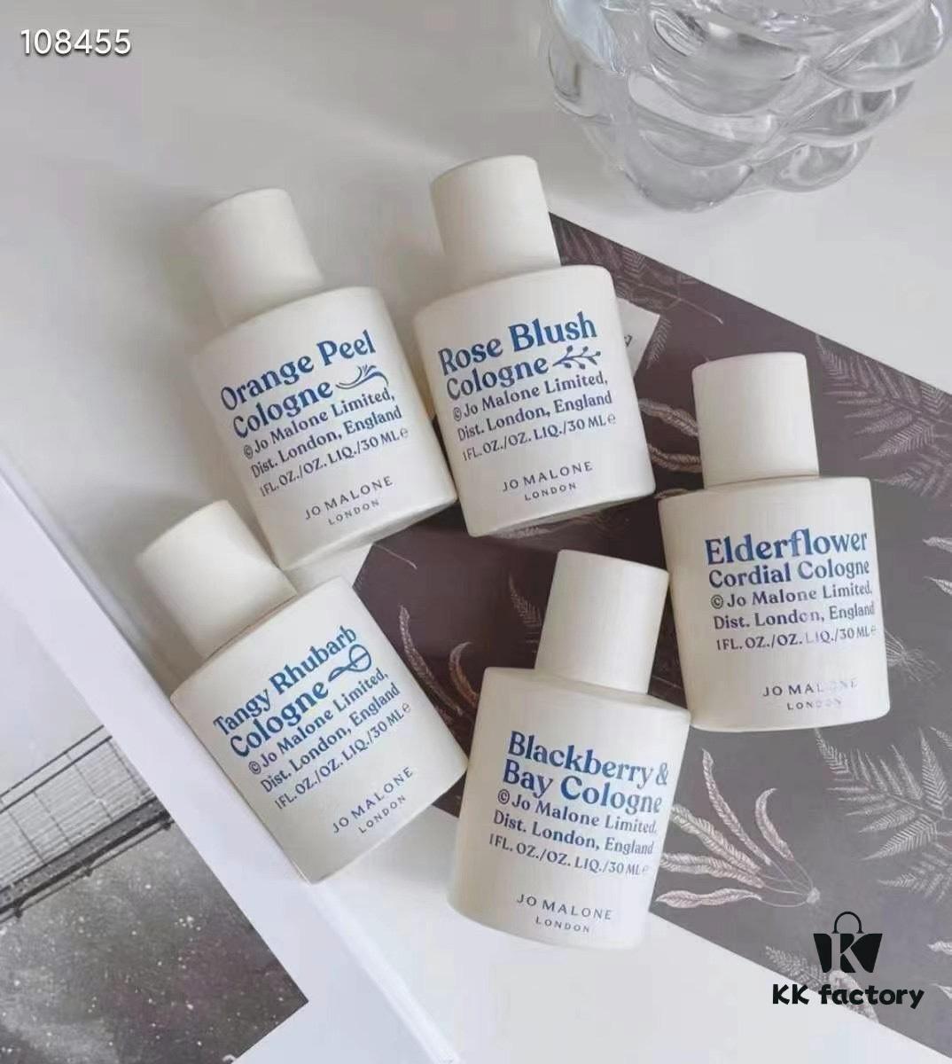 Jo Malone Jam Collection Perfume Set in Tin Box! 30ml × 5 with Sprayers. Includes: Elderflower, Blackberry & Bay, Red Rose, Rhubarb & Custard, Citrus Peel