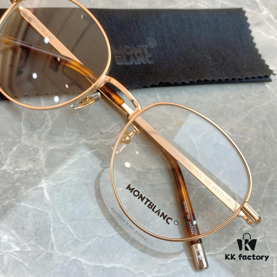 Ultra-light 100% Titanium TITANIUM New Model [MONT BLANC*] MONTBLANC MB0172OJ Round Frame Hexagonal White Star 🌟 Five-star Recommended Unisex Eyeglass Frame, Stylish Full-rim Optical Myopia Frame, High-end Quality! Size: 49□21-145 Eyeglasses Sunglasses