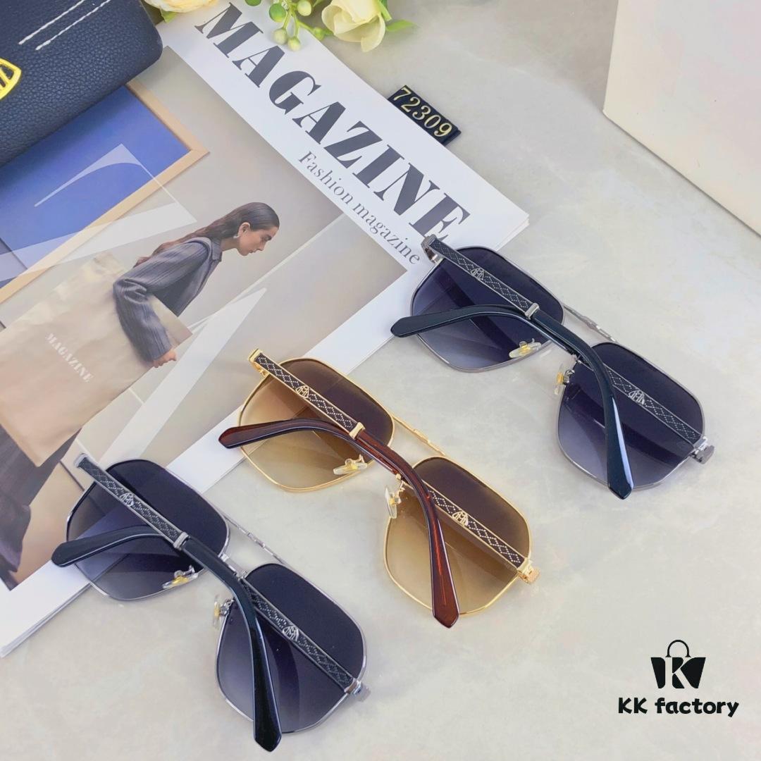 Maybac* New Men's Sunglasses Fashionable Metal Double-Bridge Large Frame Sunglasses for Driving Outdoor Activities
