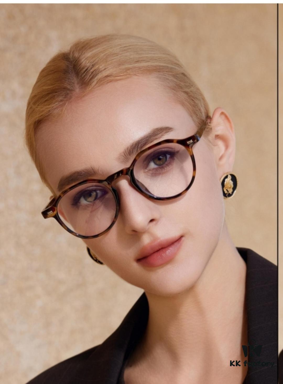 Chane* Jin Chen Same Style Multi-Frame Tortoiseshell Round Eyeglasses for Women, Prescription Ready, Leopard Print Frame, Sunglasses