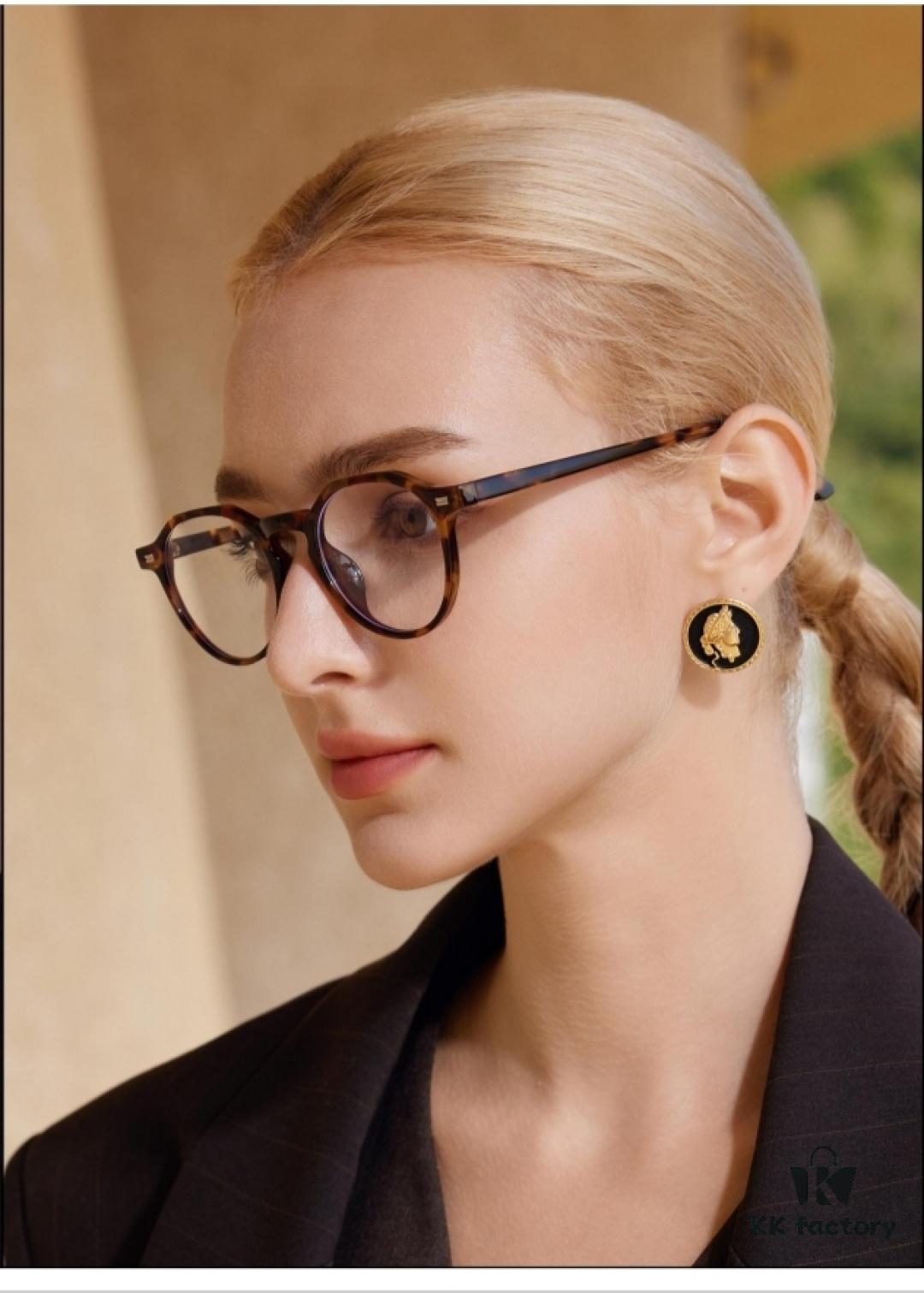 Chane* Jin Chen Same Style Multi-Frame Tortoiseshell Round Eyeglasses for Women, Prescription Ready, Leopard Print Frame, Sunglasses