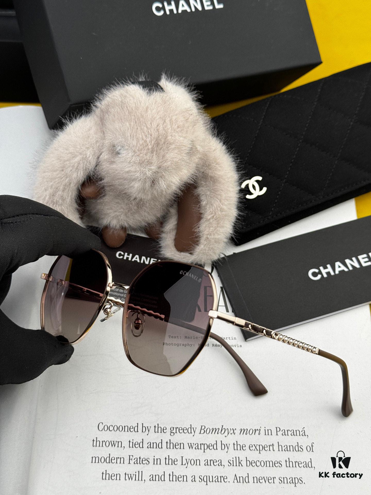 New CHANEL Square Sunglasses with Pearl Accents and Metallic Bridge