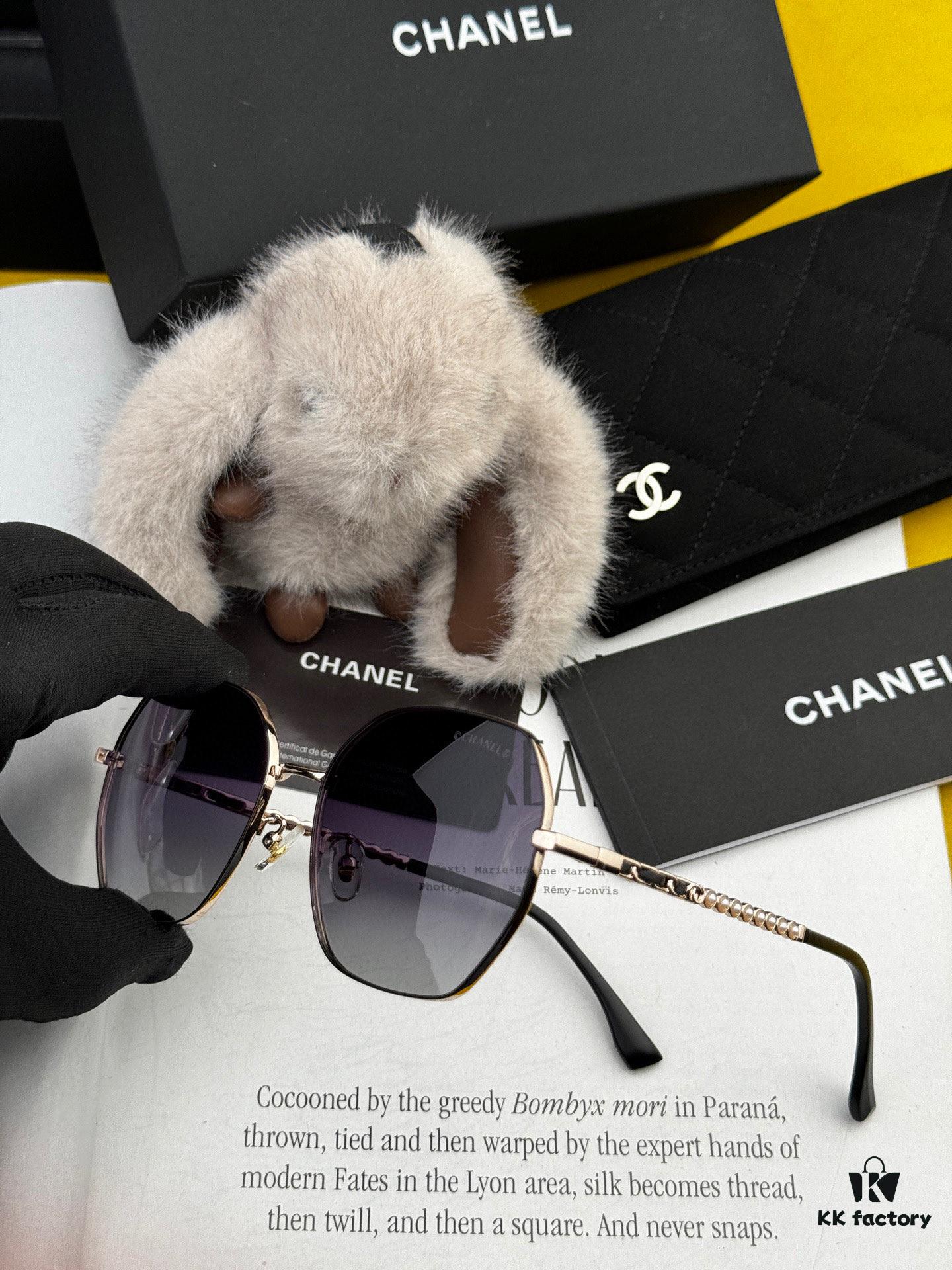 New CHANEL Square Sunglasses with Pearl Accents and Metallic Bridge