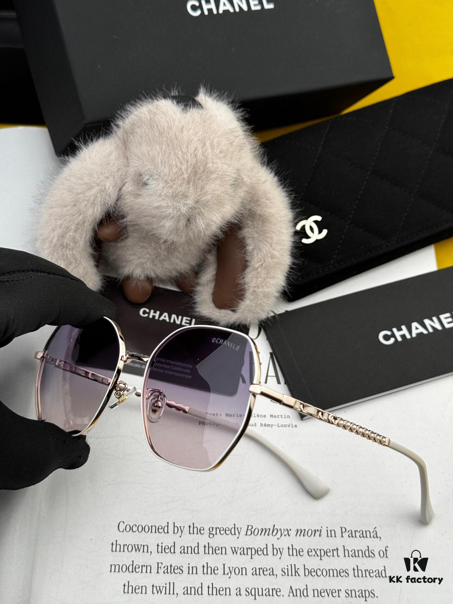 New CHANEL Square Sunglasses with Pearl Accents and Metallic Bridge