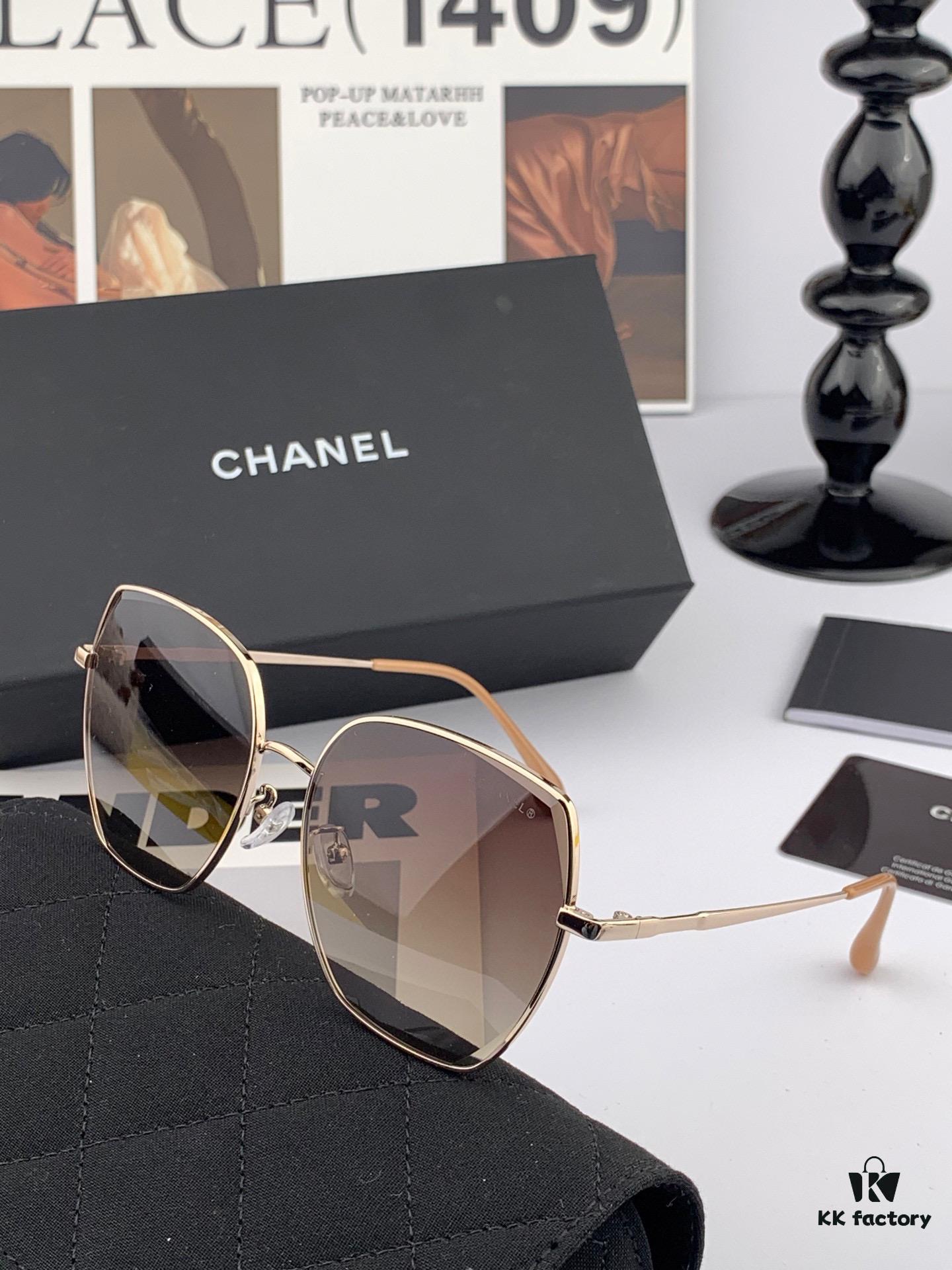 CHANEL New Nylon Polarized Sunglasses, Frameless Diamond-Cut Design with Enhanced Texture, Elegant Feminine Style Suitable for Both Large and Small Faces