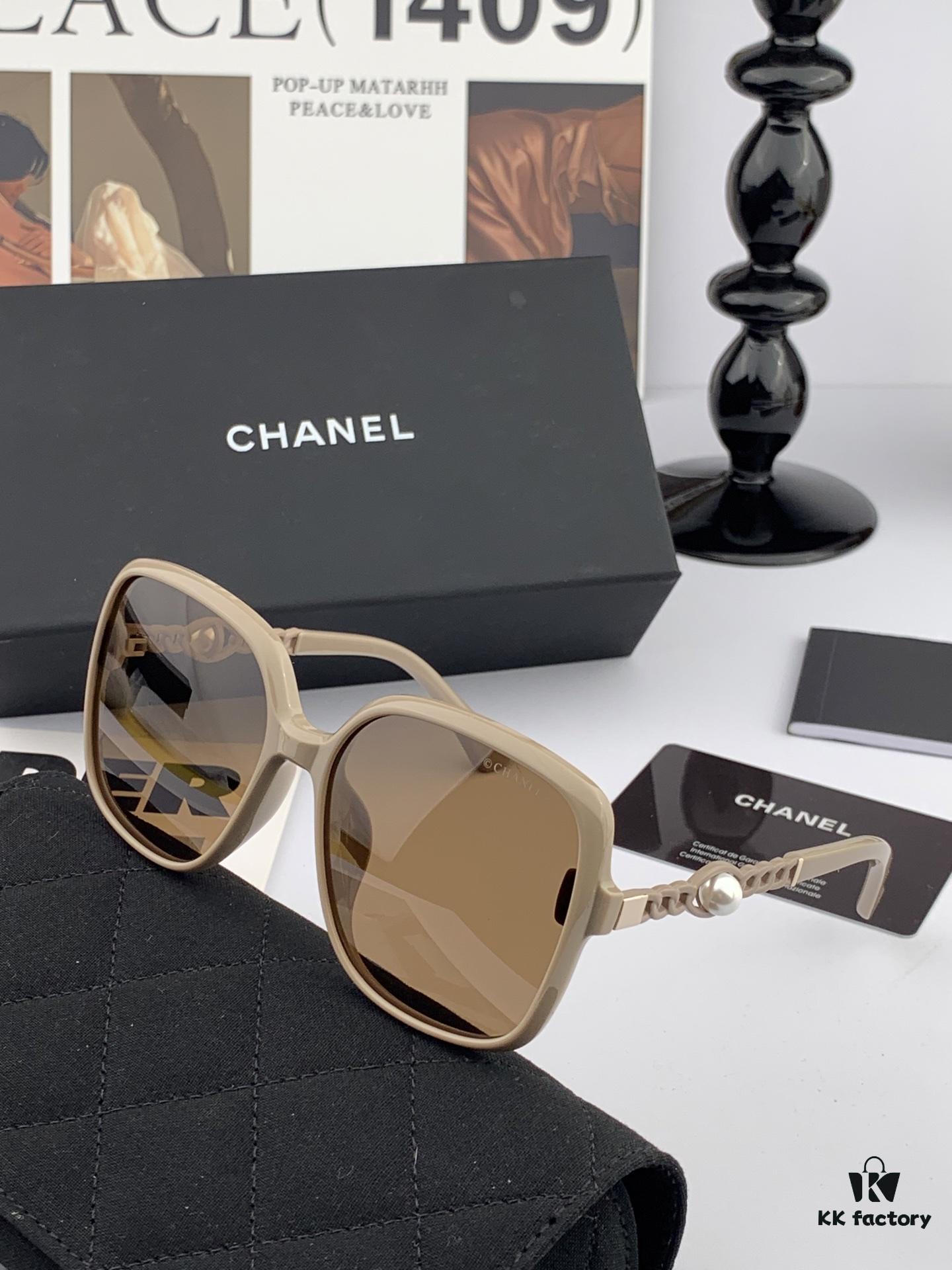 CHANEL 2025 Official Early Spring New Arrival, Popular Style Worn by Many Celebrities – Chanel New Large Frame Pearl-Pattern Polarized Sunglasses, Polarel Ultra-Clear Polarized Sunglasses