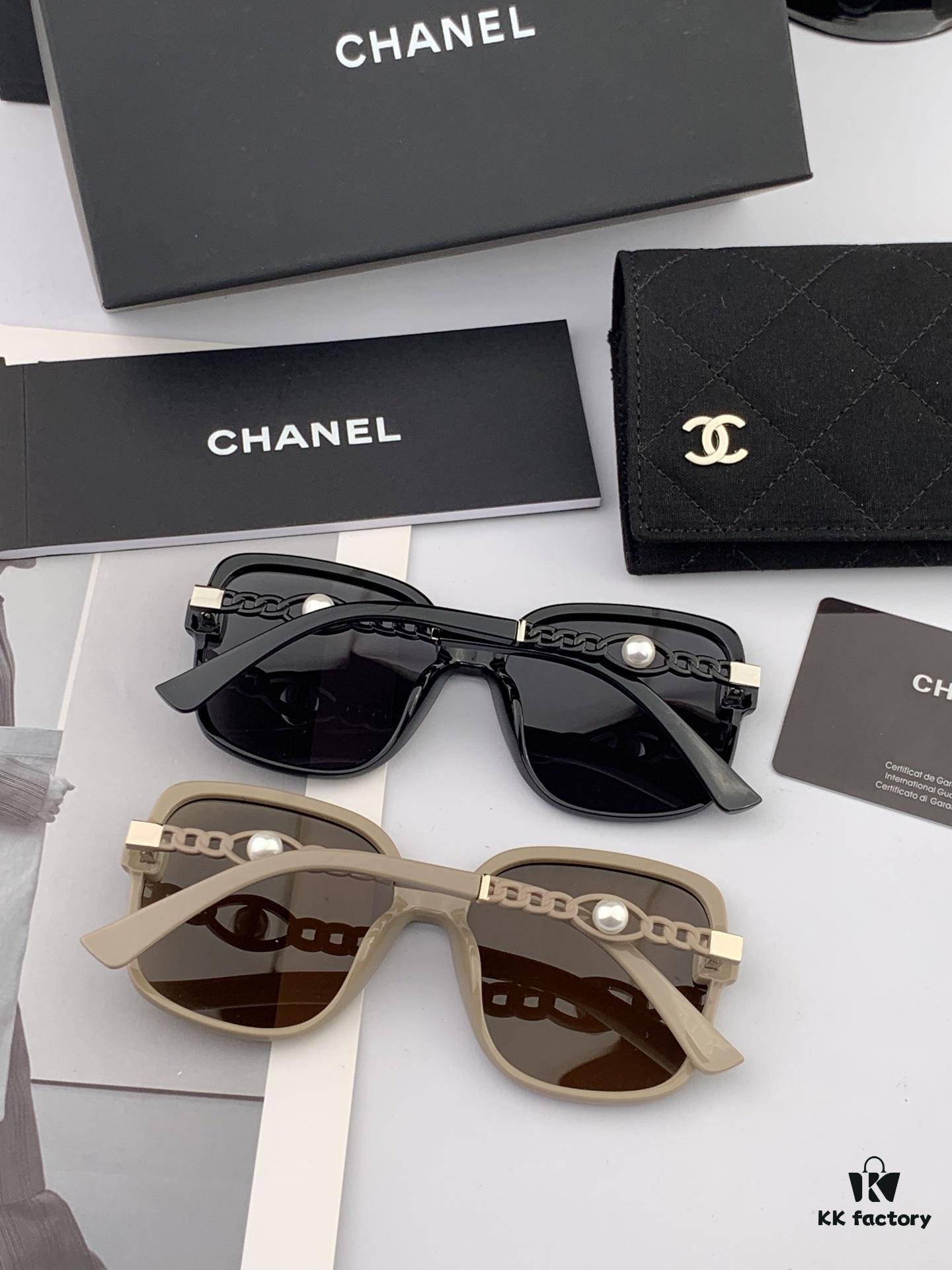 CHANEL 2025 Official Early Spring New Arrival, Popular Style Worn by Many Celebrities – Chanel New Large Frame Pearl-Pattern Polarized Sunglasses, Polarel Ultra-Clear Polarized Sunglasses
