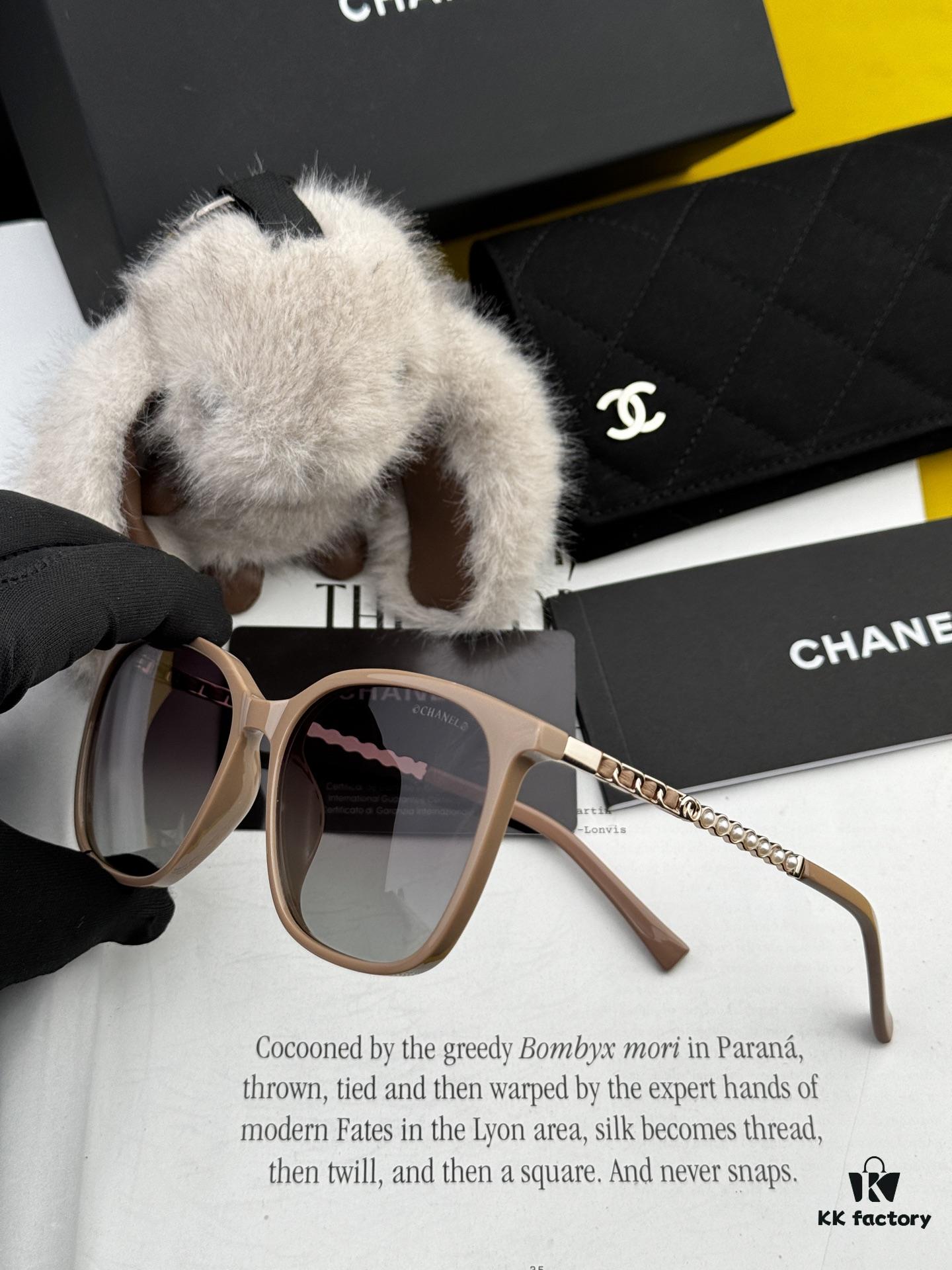 New CHANEL Square Sunglasses with Pearl Accents and Metallic Bridge