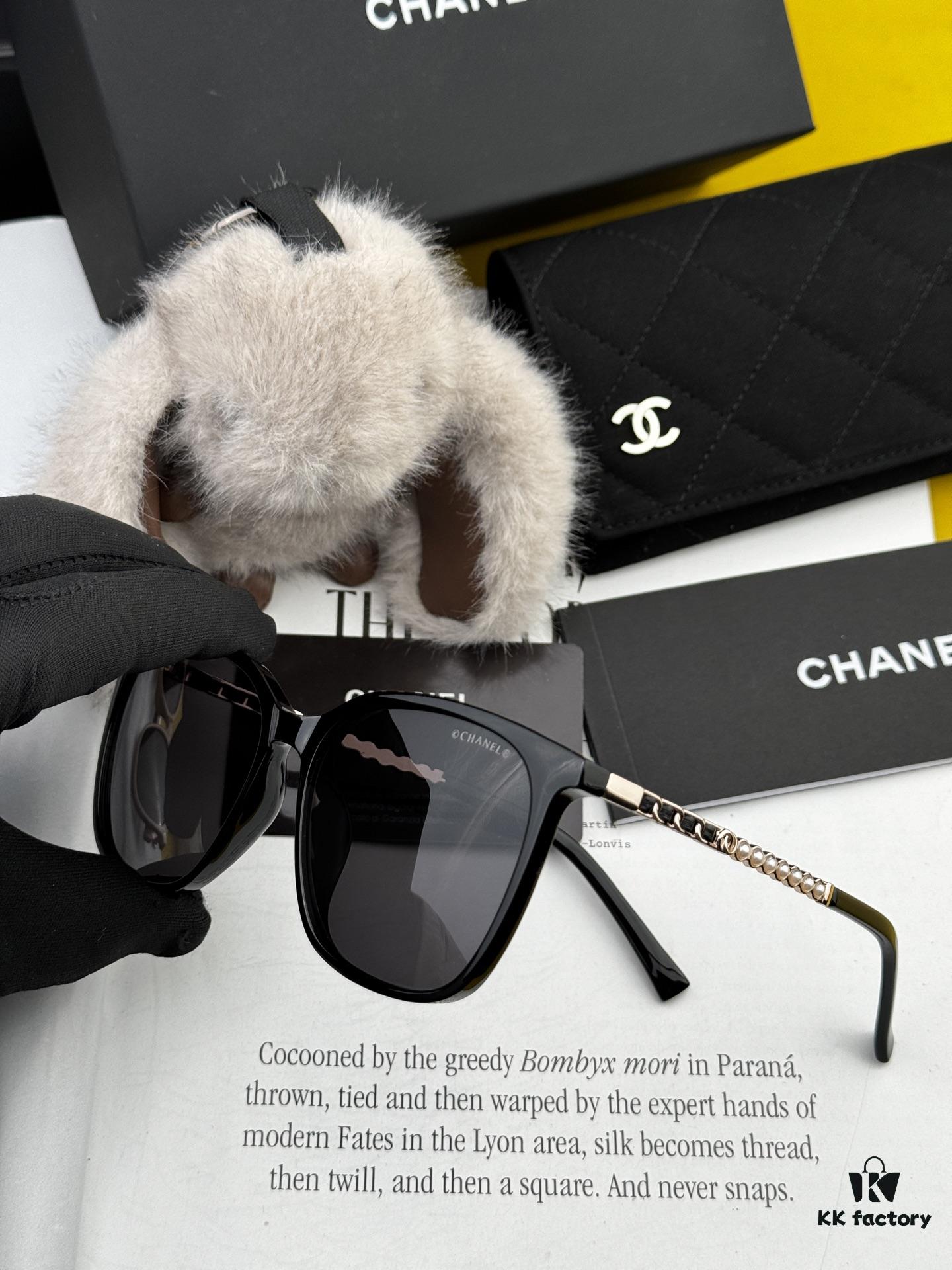 New CHANEL Square Sunglasses with Pearl Accents and Metallic Bridge