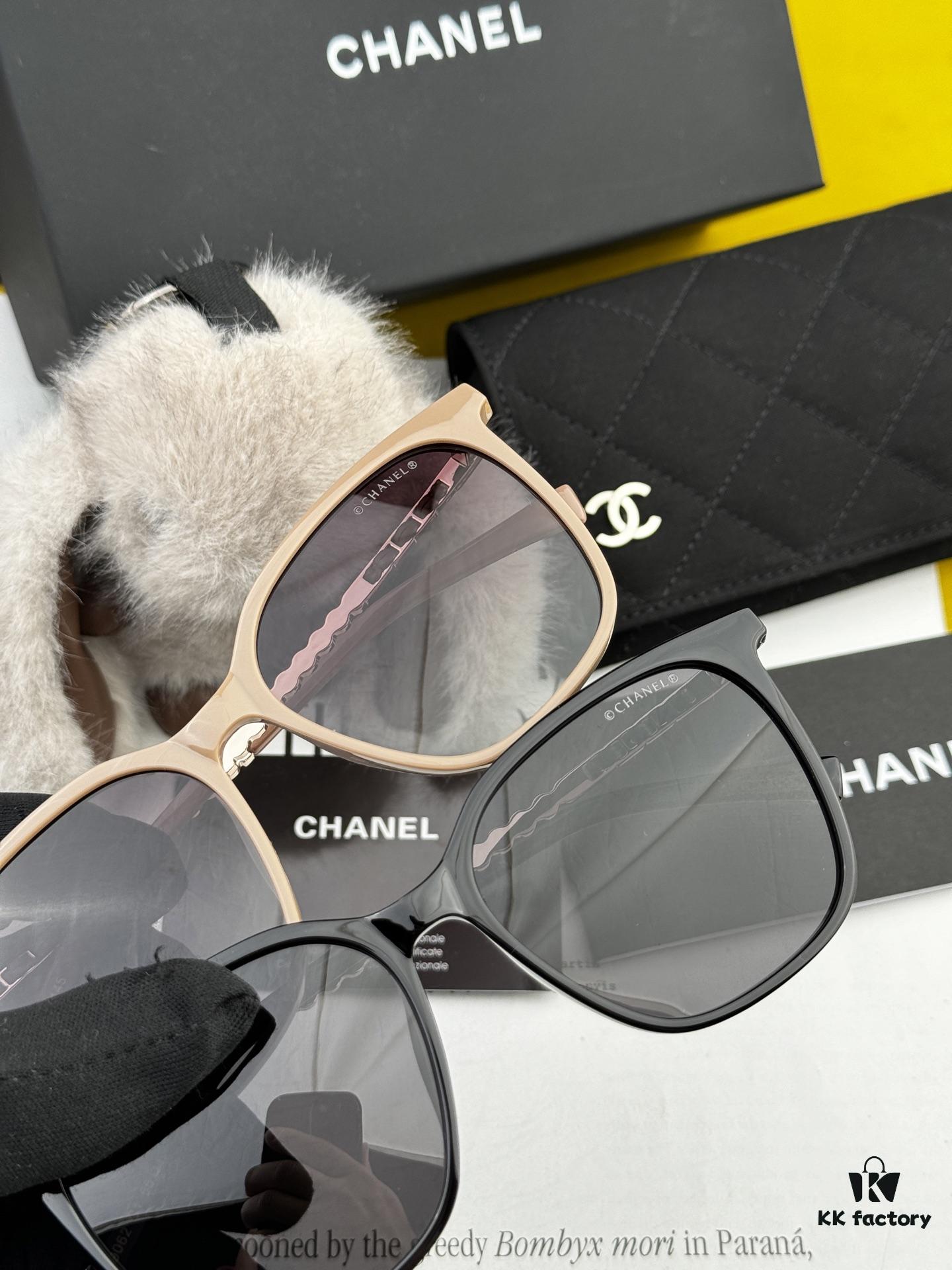 New CHANEL Square Sunglasses with Pearl Accents and Metallic Bridge