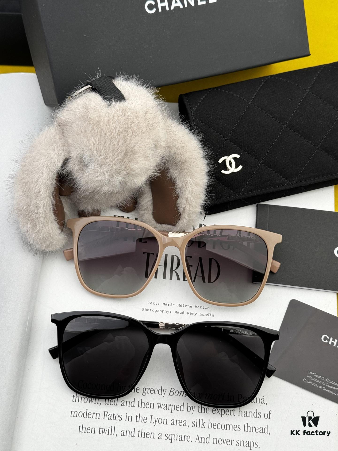 New CHANEL Square Sunglasses with Pearl Accents and Metallic Bridge