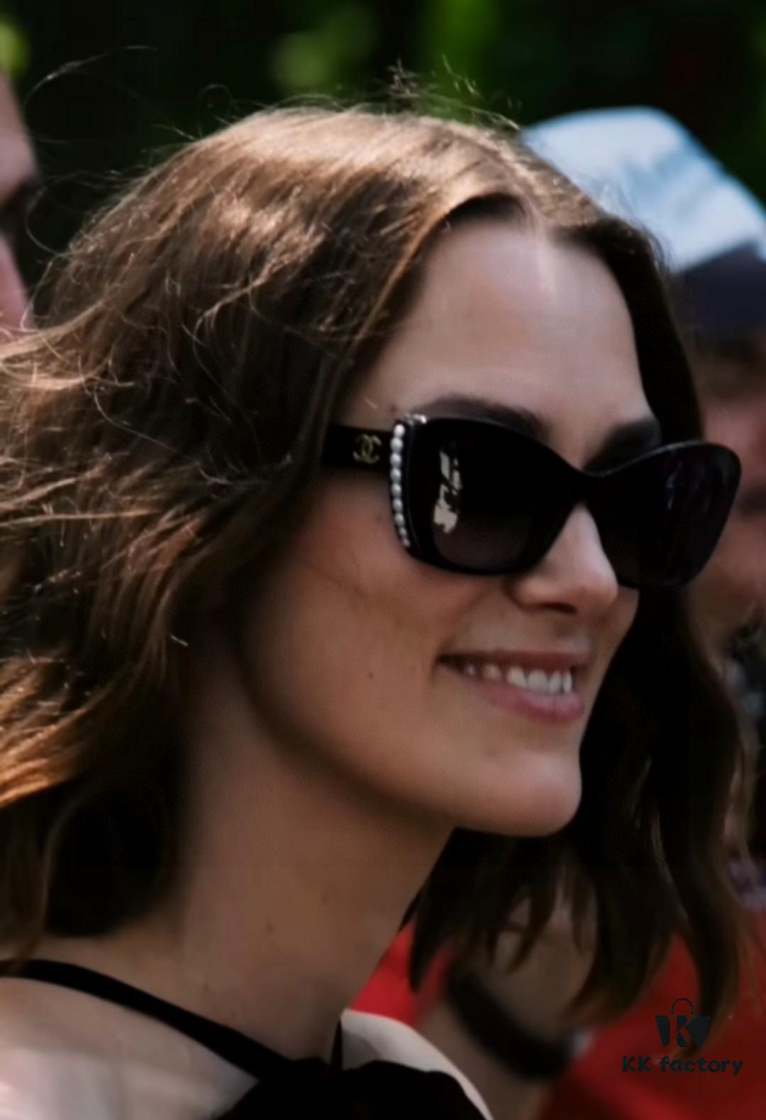 Chanel Natural Light Pink Pearl-Set Frame Trendy Fashion Women's Luxury Square Sunglasses