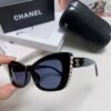 Chanel Natural Light Pink Pearl-Set Frame Trendy Fashion Women's Luxury Square Sunglasses