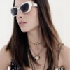 Chanel Natural Light Pink Pearl Inlaid Frame Fashion Luxury Women's Square Sunglasses