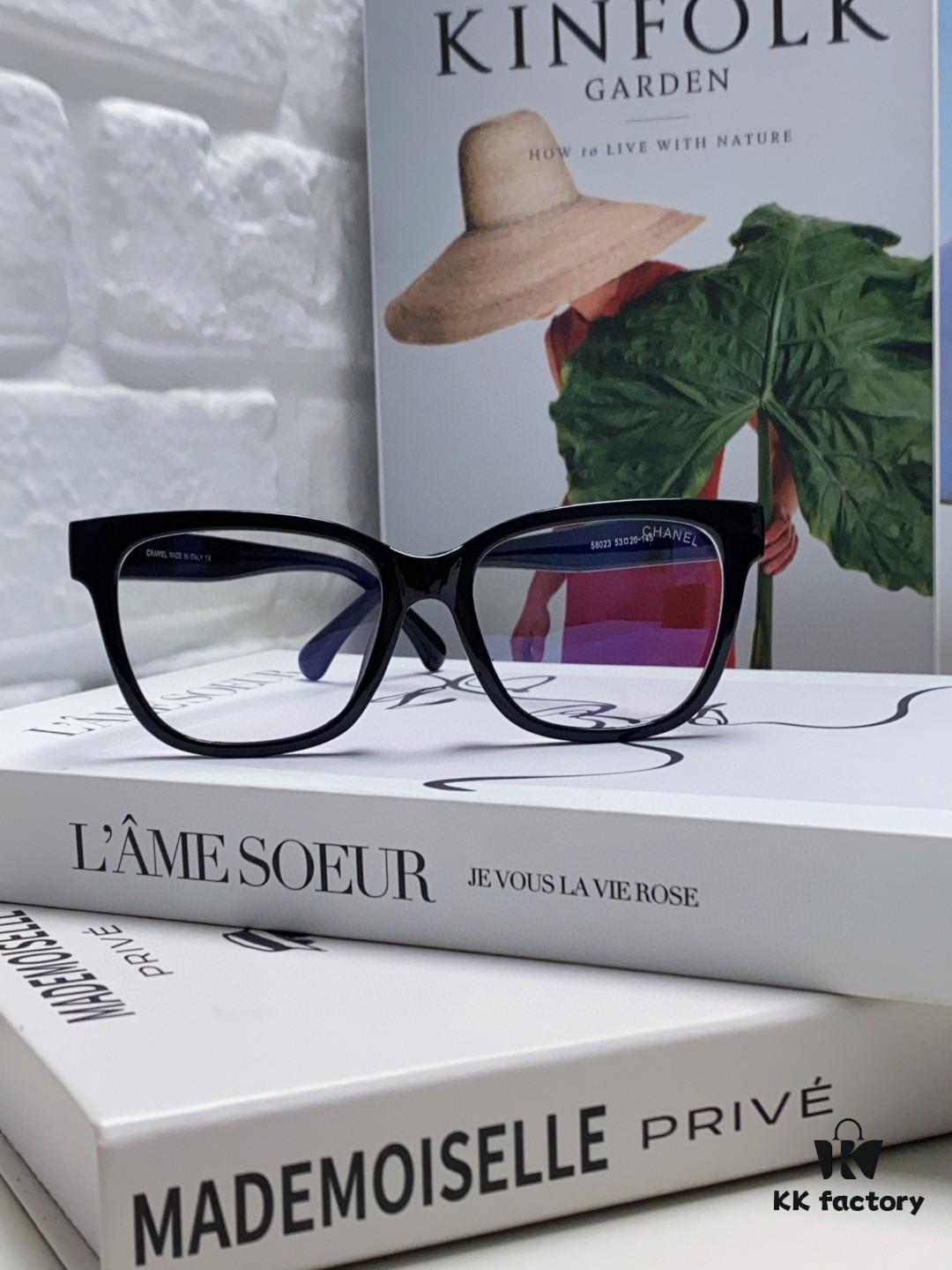 Chanel 2025 New Celebrity-Inspired Frame-Only Glasses for Women, Blue Light Blocking Square Frame Unisex Eyewear, Panda Color-Block Design Sunglasses