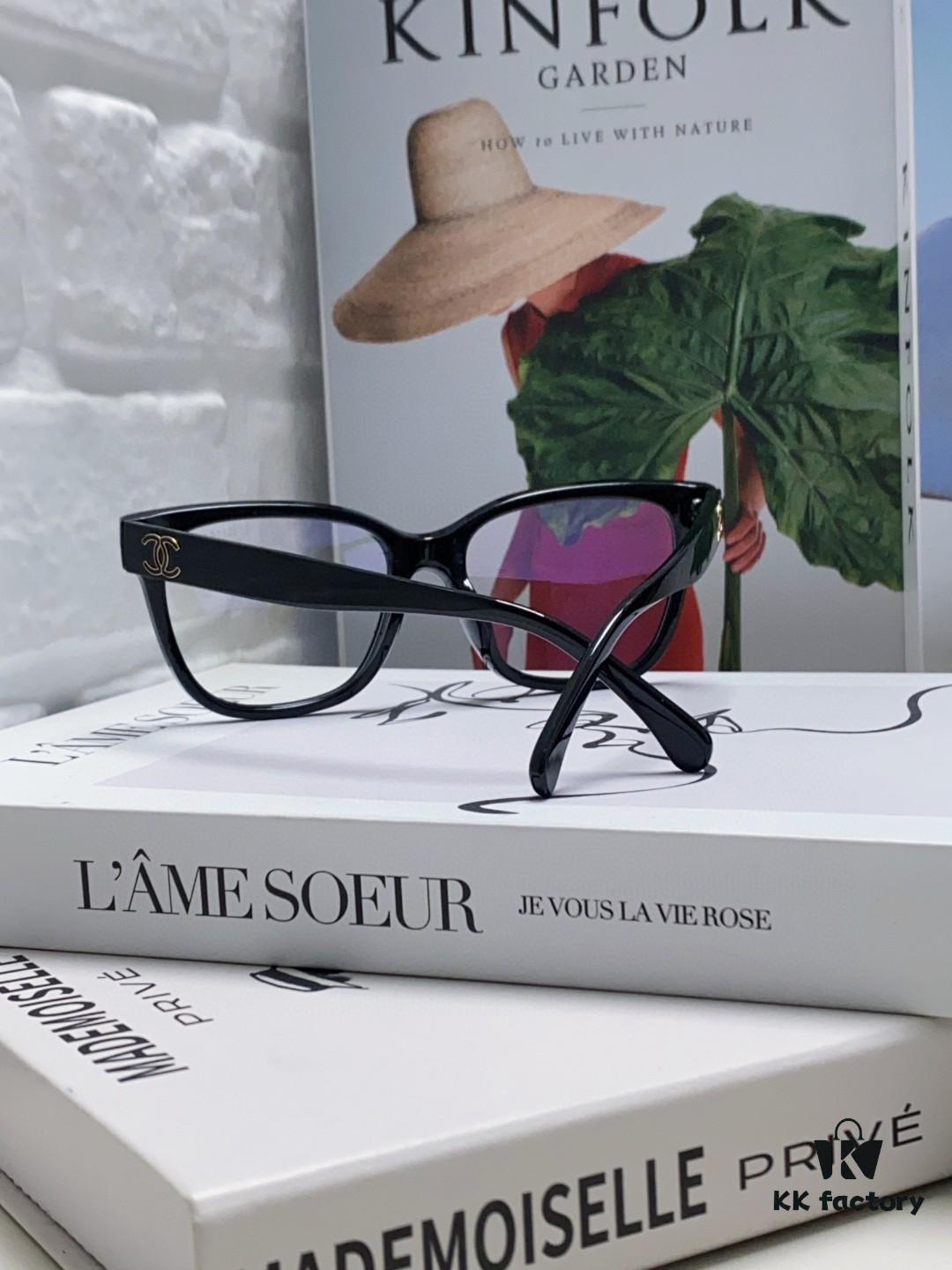 Chanel 2025 New Celebrity-Inspired Frame-Only Glasses for Women, Blue Light Blocking Square Frame Unisex Eyewear, Panda Color-Block Design Sunglasses