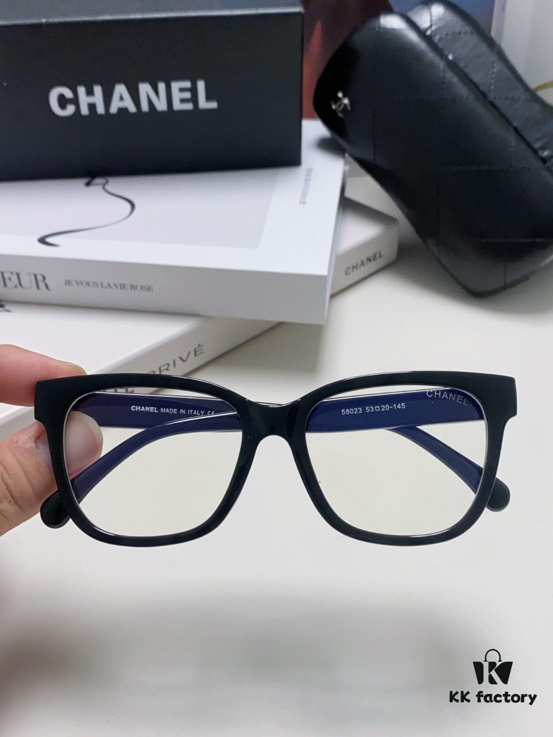 Chanel 2025 New Celebrity-Inspired Frame-Only Glasses for Women, Blue Light Blocking Square Frame Unisex Eyewear, Panda Color-Block Design Sunglasses