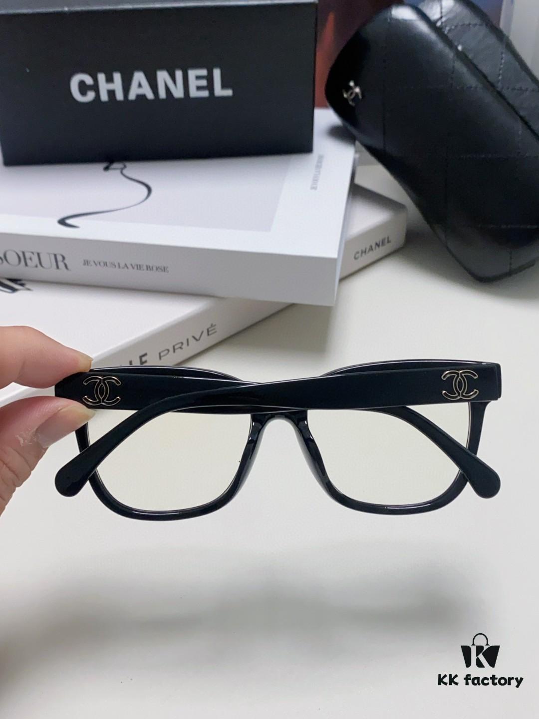 Chanel 2025 New Celebrity-Inspired Frame-Only Glasses for Women, Blue Light Blocking Square Frame Unisex Eyewear, Panda Color-Block Design Sunglasses