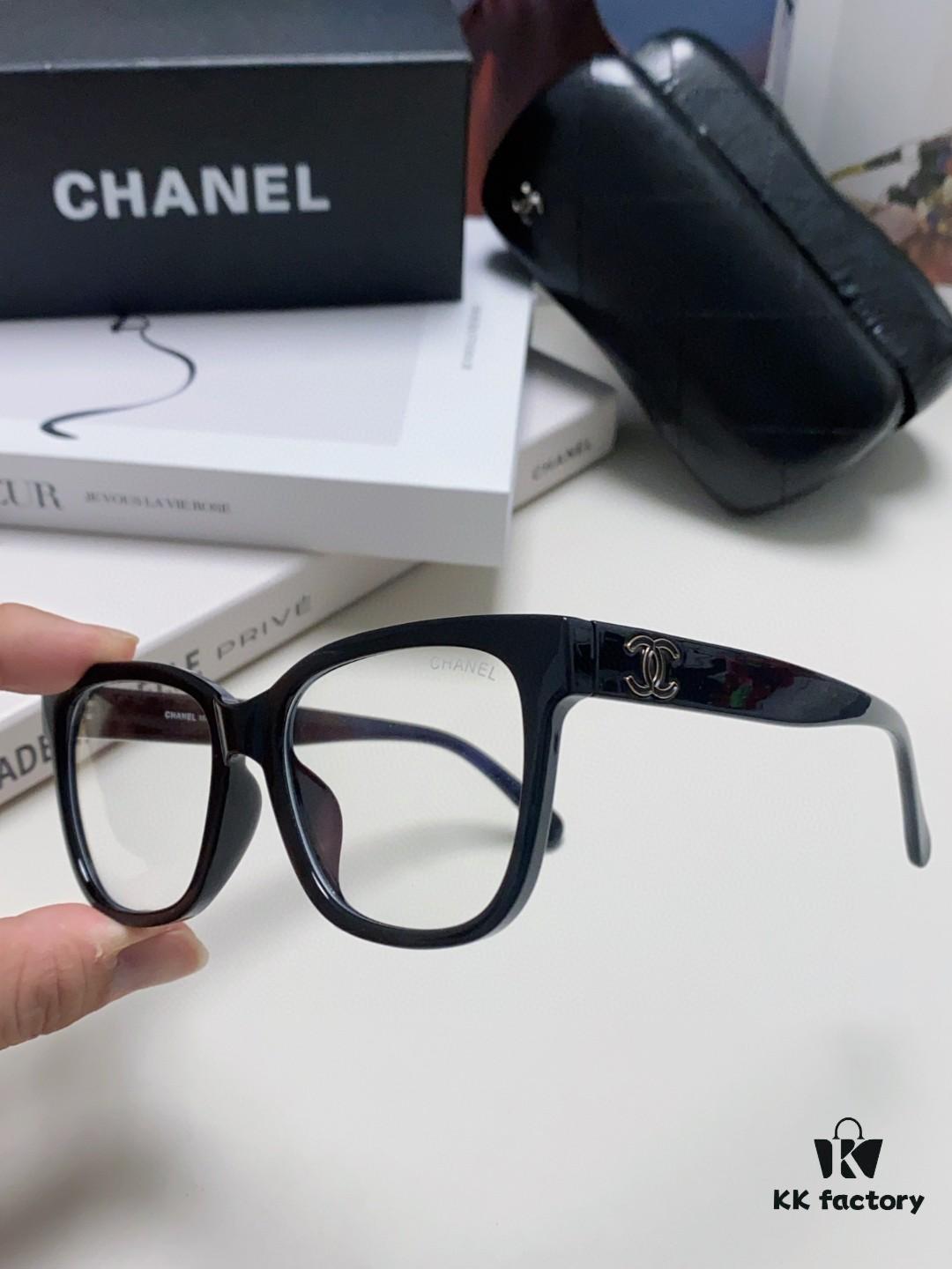 Chanel 2025 New Celebrity-Inspired Frame-Only Glasses for Women, Blue Light Blocking Square Frame Unisex Eyewear, Panda Color-Block Design Sunglasses