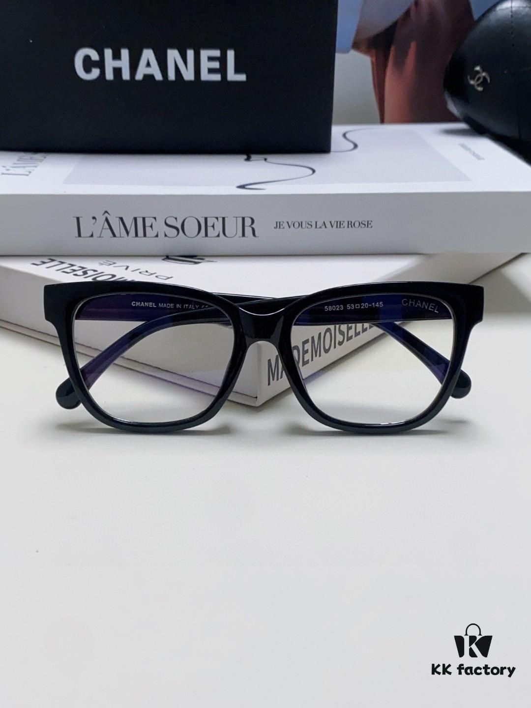 Chanel 2025 New Celebrity-Inspired Frame-Only Glasses for Women, Blue Light Blocking Square Frame Unisex Eyewear, Panda Color-Block Design Sunglasses