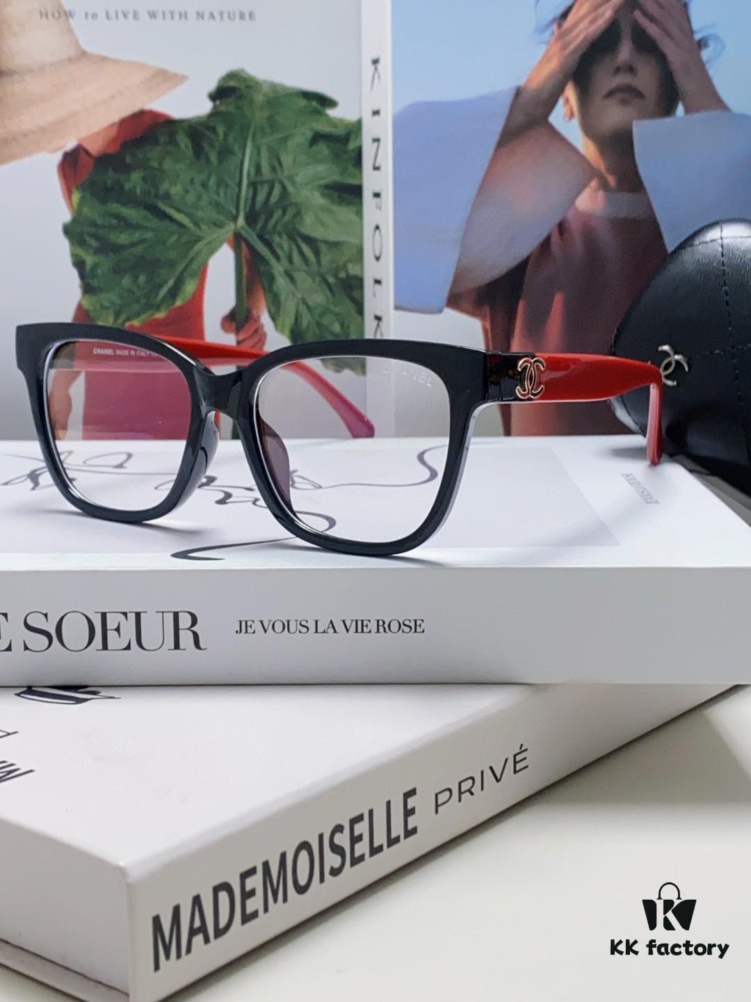 Chanel 2025 New Celebrity-Inspired Frame-Only Glasses for Women, Blue Light Blocking Square Frame Unisex Eyewear, Panda Color-Block Design Sunglasses