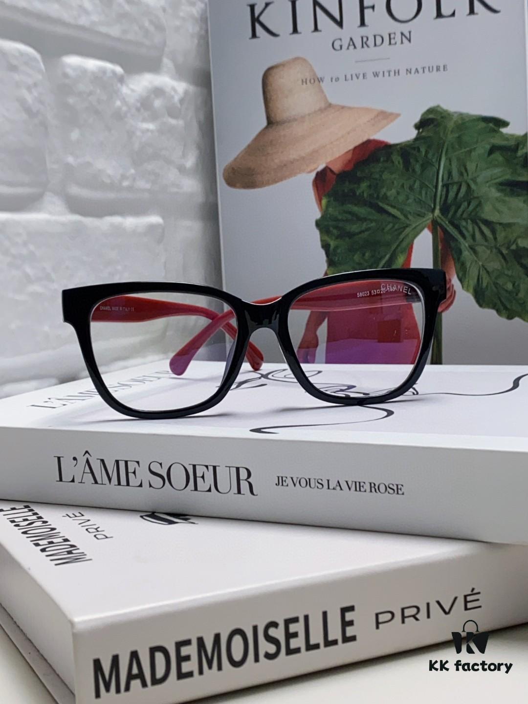 Chanel 2025 New Celebrity-Inspired Frame-Only Glasses for Women, Blue Light Blocking Square Frame Unisex Eyewear, Panda Color-Block Design Sunglasses