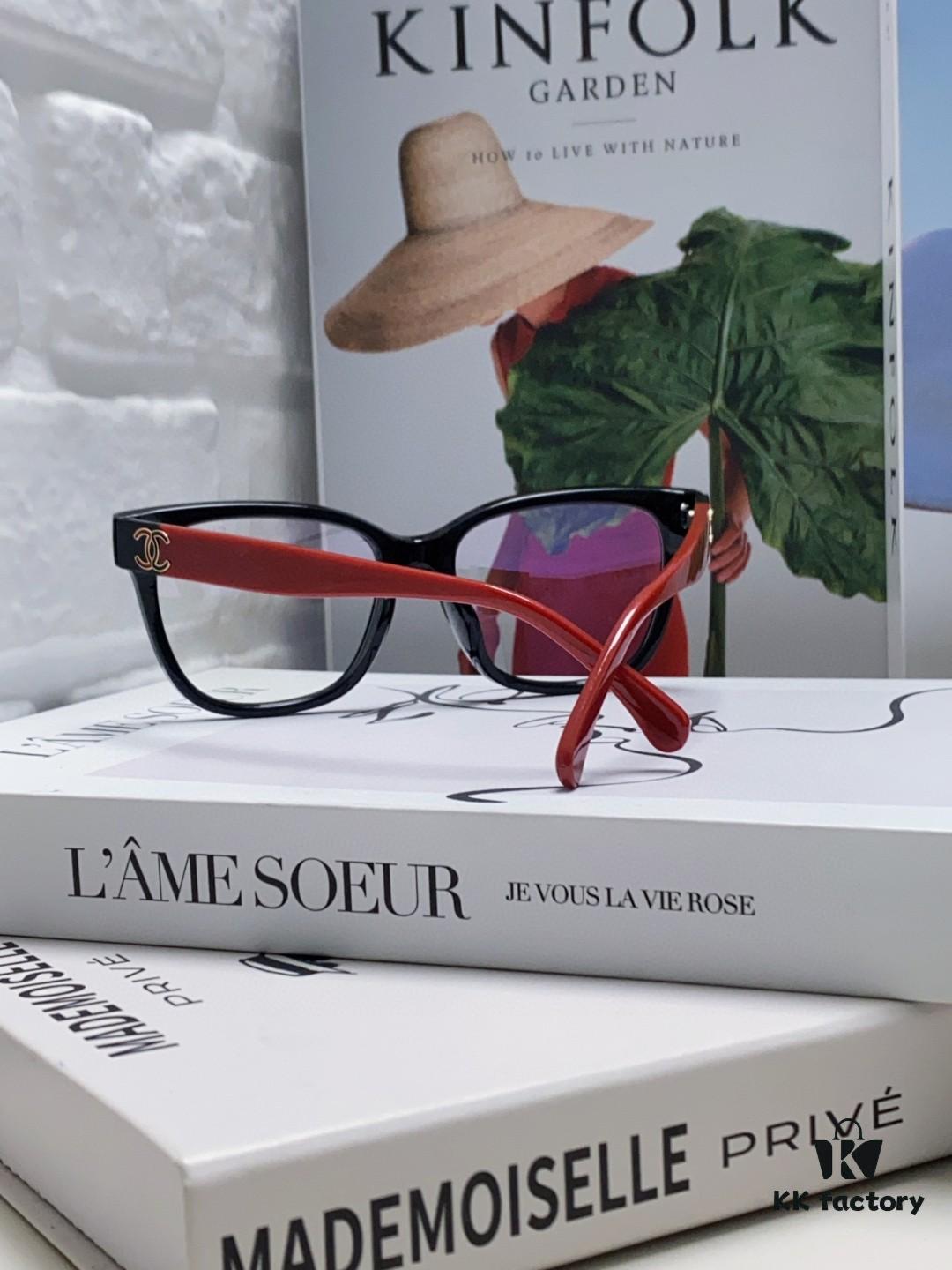 Chanel 2025 New Celebrity-Inspired Frame-Only Glasses for Women, Blue Light Blocking Square Frame Unisex Eyewear, Panda Color-Block Design Sunglasses