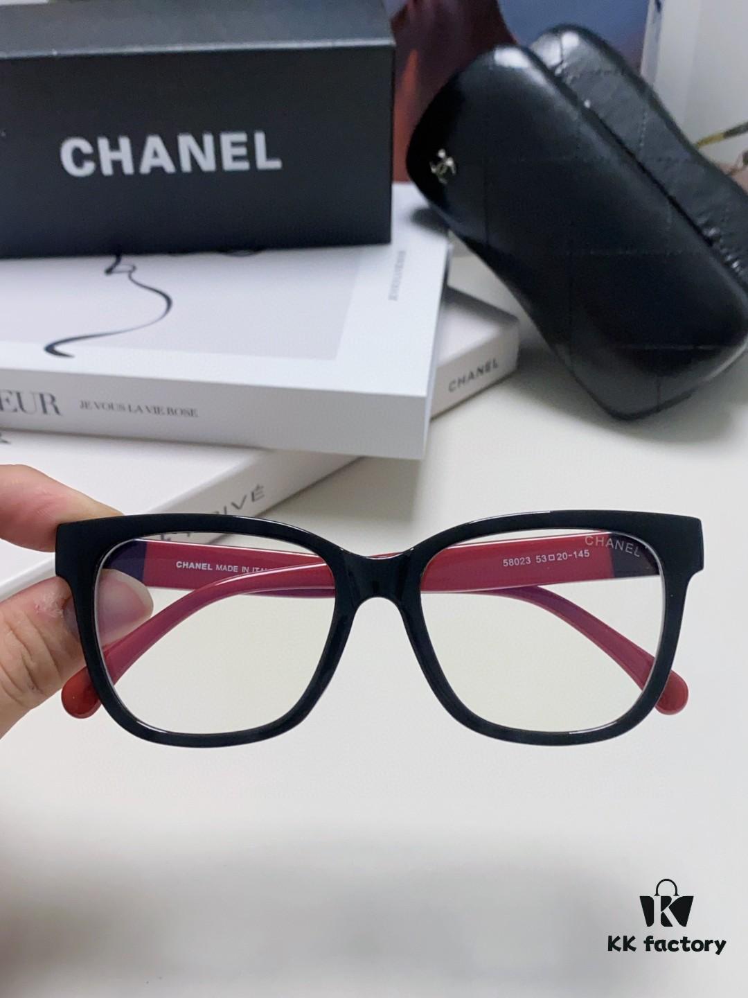 Chanel 2025 New Celebrity-Inspired Frame-Only Glasses for Women, Blue Light Blocking Square Frame Unisex Eyewear, Panda Color-Block Design Sunglasses