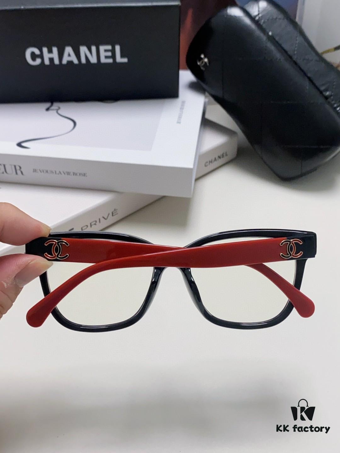 Chanel 2025 New Celebrity-Inspired Frame-Only Glasses for Women, Blue Light Blocking Square Frame Unisex Eyewear, Panda Color-Block Design Sunglasses