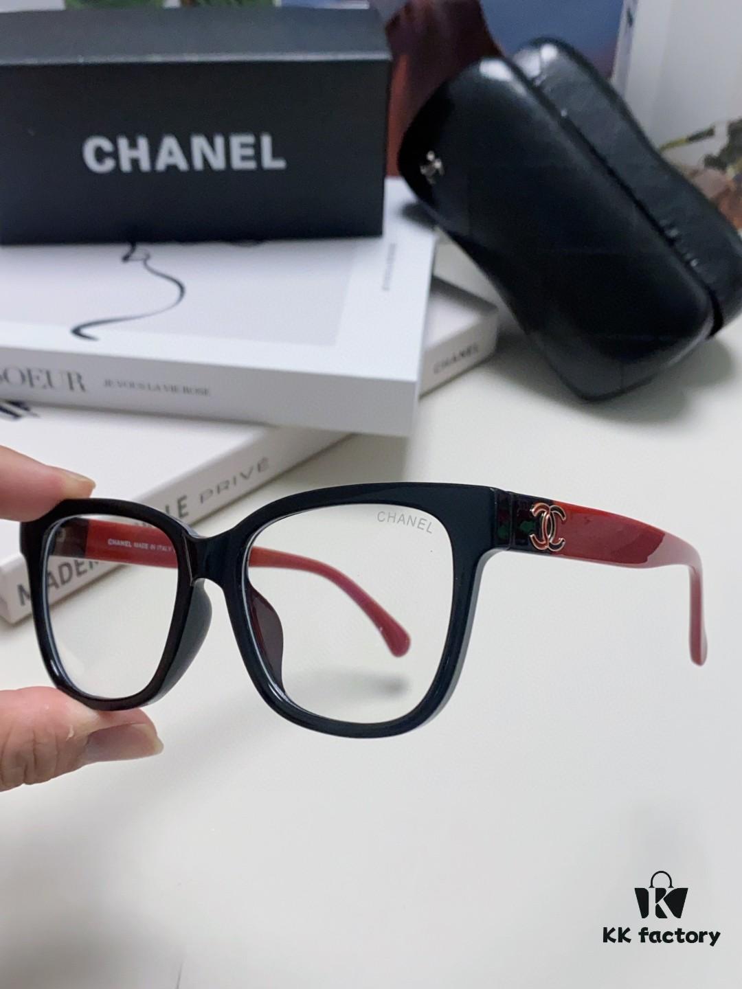 Chanel 2025 New Celebrity-Inspired Frame-Only Glasses for Women, Blue Light Blocking Square Frame Unisex Eyewear, Panda Color-Block Design Sunglasses