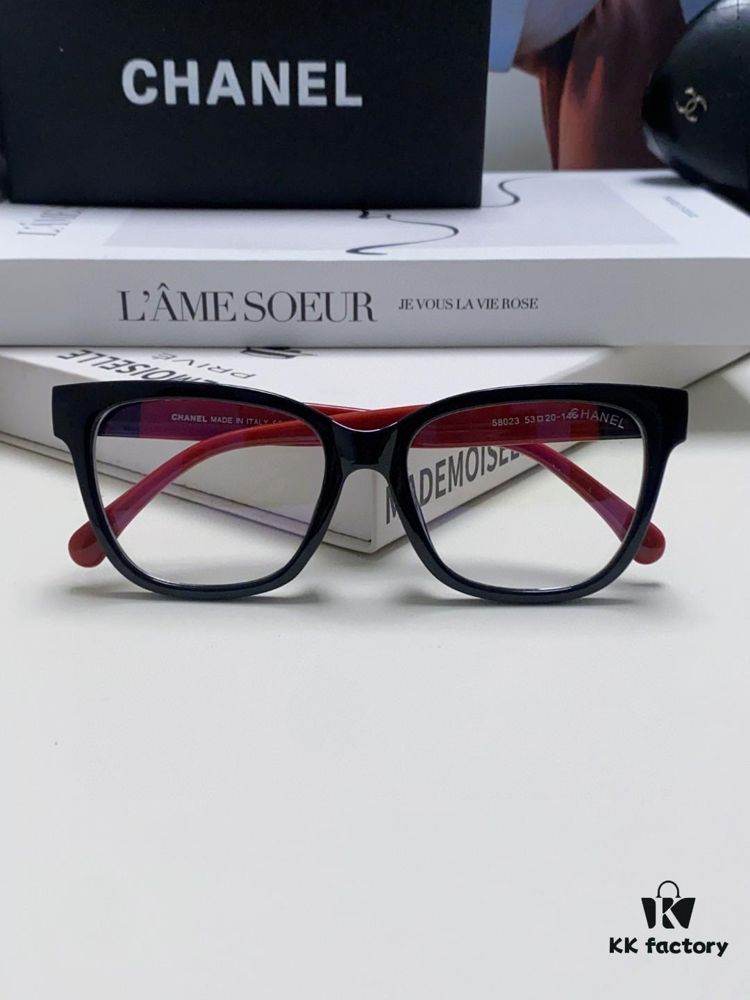 Chanel 2025 New Celebrity-Inspired Frame-Only Glasses for Women, Blue Light Blocking Square Frame Unisex Eyewear, Panda Color-Block Design Sunglasses