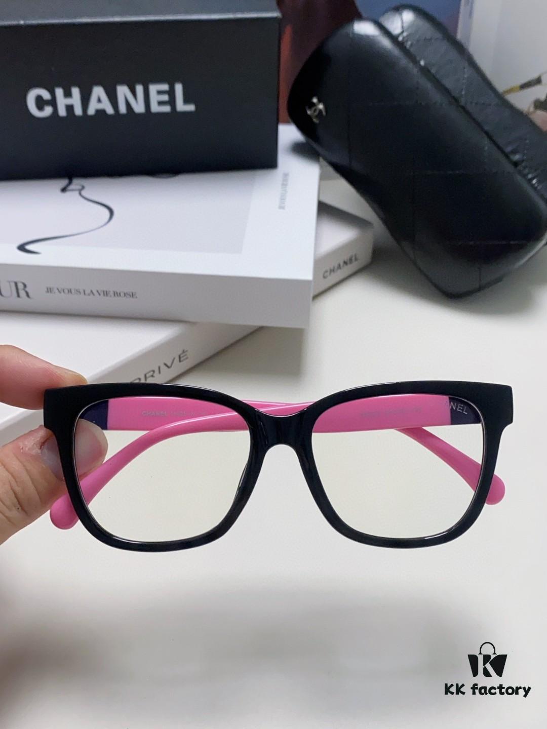 Chanel 2025 New Celebrity-Inspired Frame-Only Glasses for Women, Blue Light Blocking Square Frame Unisex Eyewear, Panda Color-Block Design Sunglasses