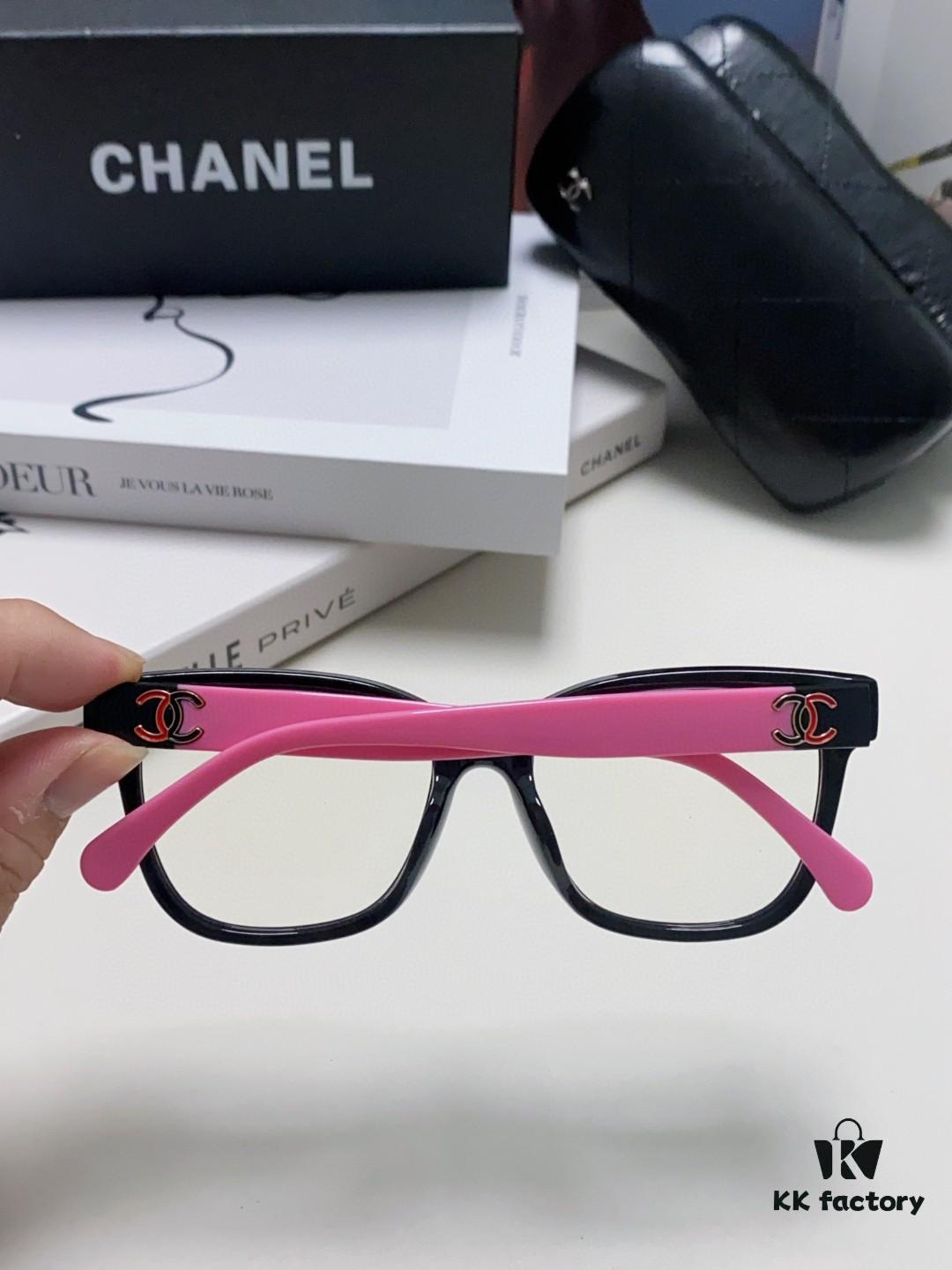Chanel 2025 New Celebrity-Inspired Frame-Only Glasses for Women, Blue Light Blocking Square Frame Unisex Eyewear, Panda Color-Block Design Sunglasses