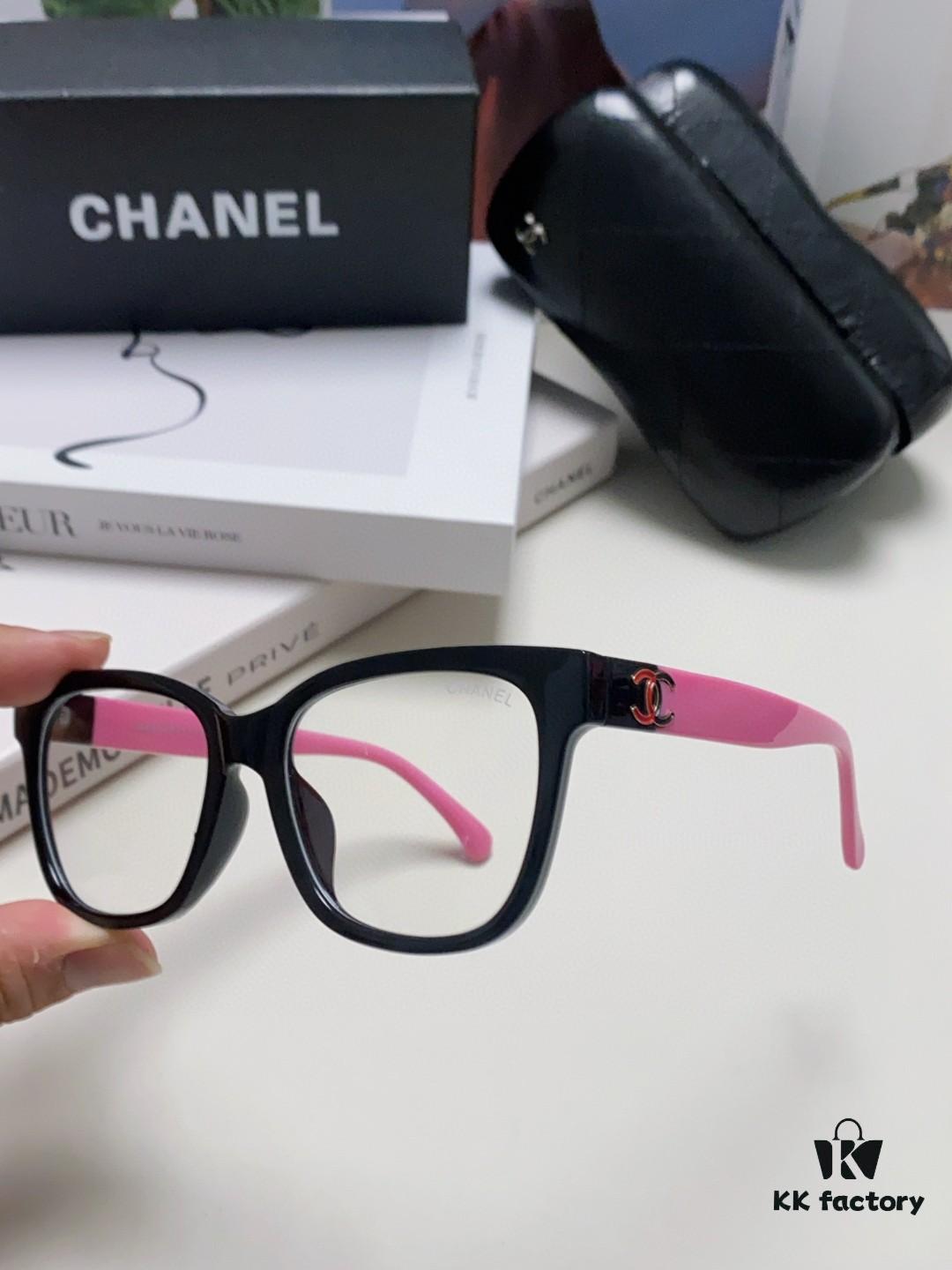 Chanel 2025 New Celebrity-Inspired Frame-Only Glasses for Women, Blue Light Blocking Square Frame Unisex Eyewear, Panda Color-Block Design Sunglasses
