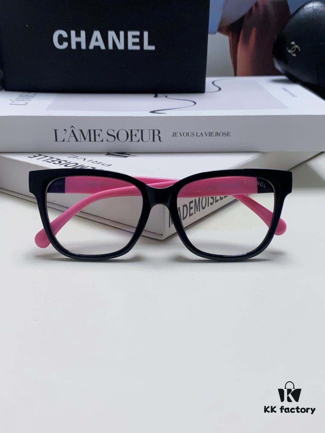 Chanel 2025 New Celebrity-Inspired Frame-Only Glasses for Women, Blue Light Blocking Square Frame Unisex Eyewear, Panda Color-Block Design Sunglasses