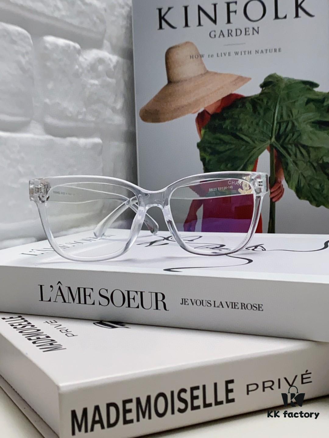 Chanel 2025 New Celebrity-Inspired Frame-Only Glasses for Women, Blue Light Blocking Square Frames, Unisex Panda Color-Block Eyewear, Suitable for Myopia, Non-Prescription Sunglasses