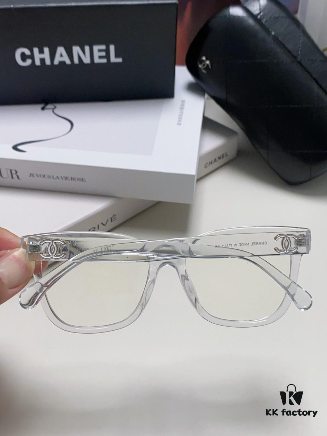 Chanel 2025 New Celebrity-Inspired Frame-Only Glasses for Women, Blue Light Blocking Square Frames, Unisex Panda Color-Block Eyewear, Suitable for Myopia, Non-Prescription Sunglasses